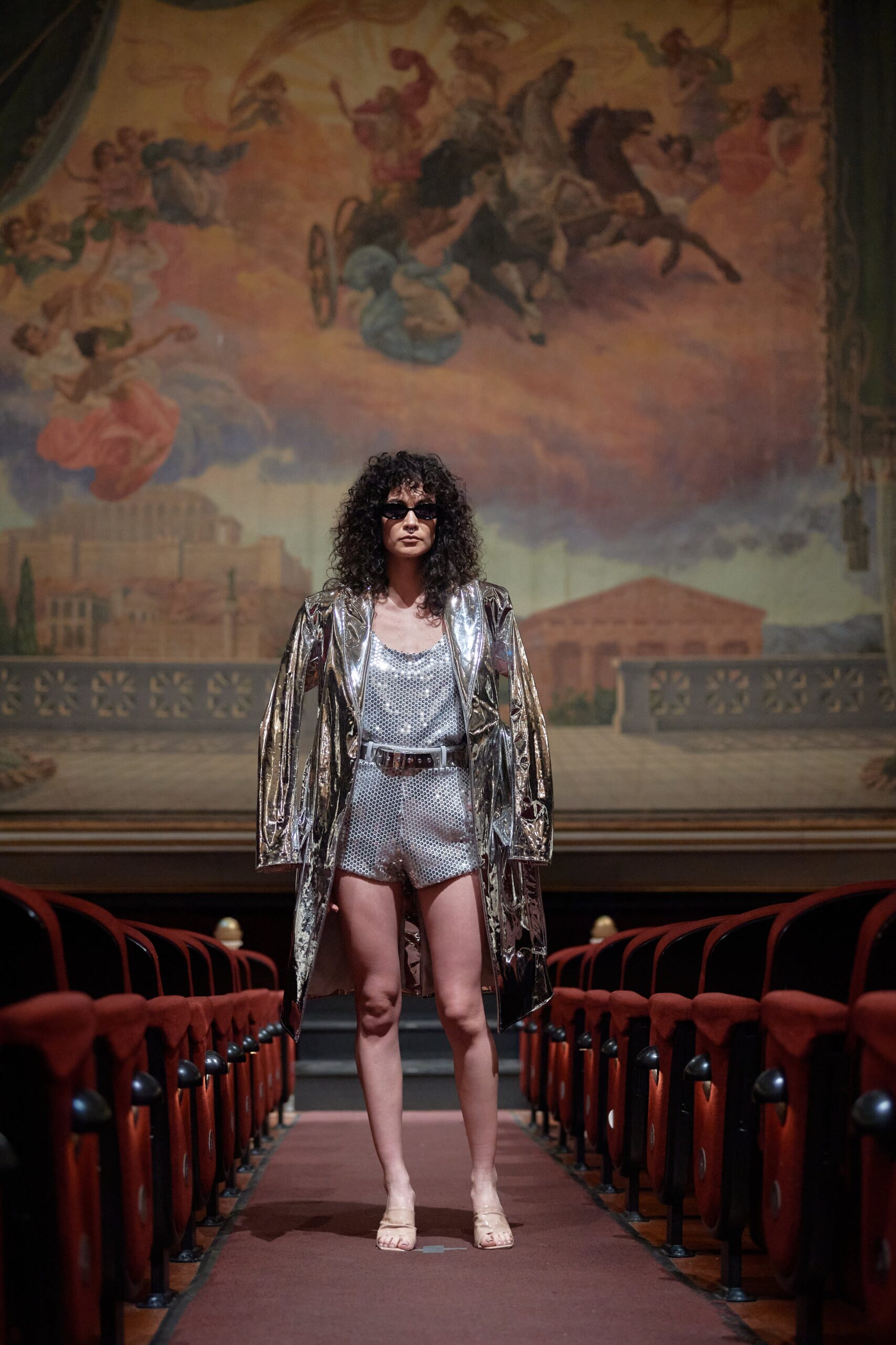 silver metallic jacket and romper