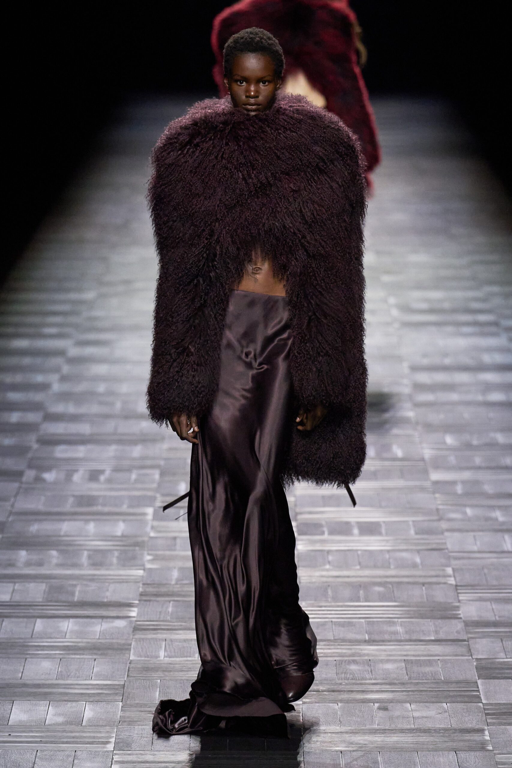 purple fur oversized coat