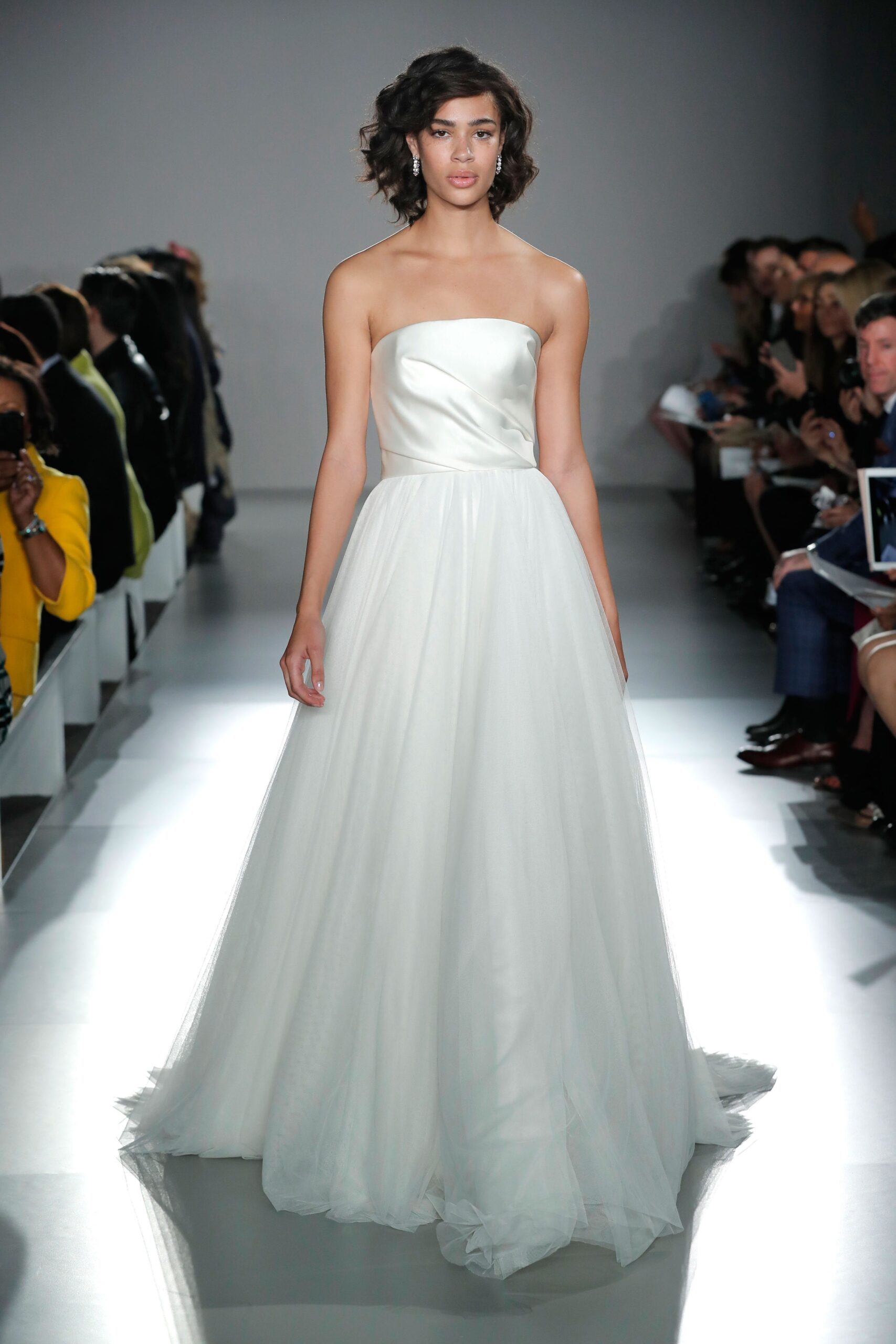 white strapless flowing gown