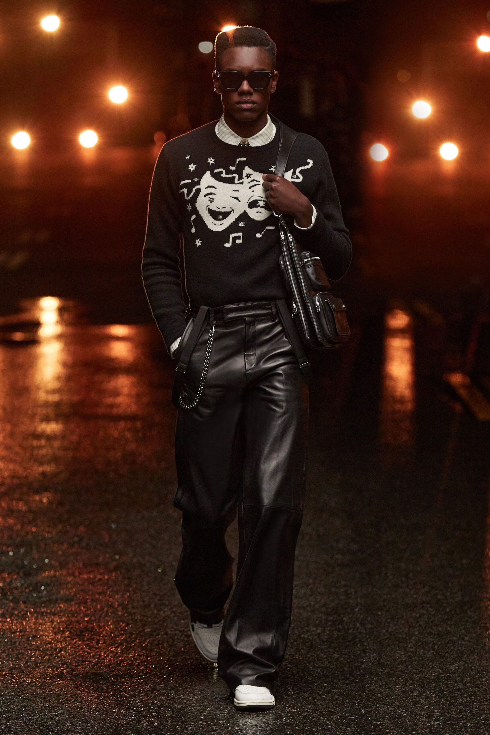black wool sweater with leather pants