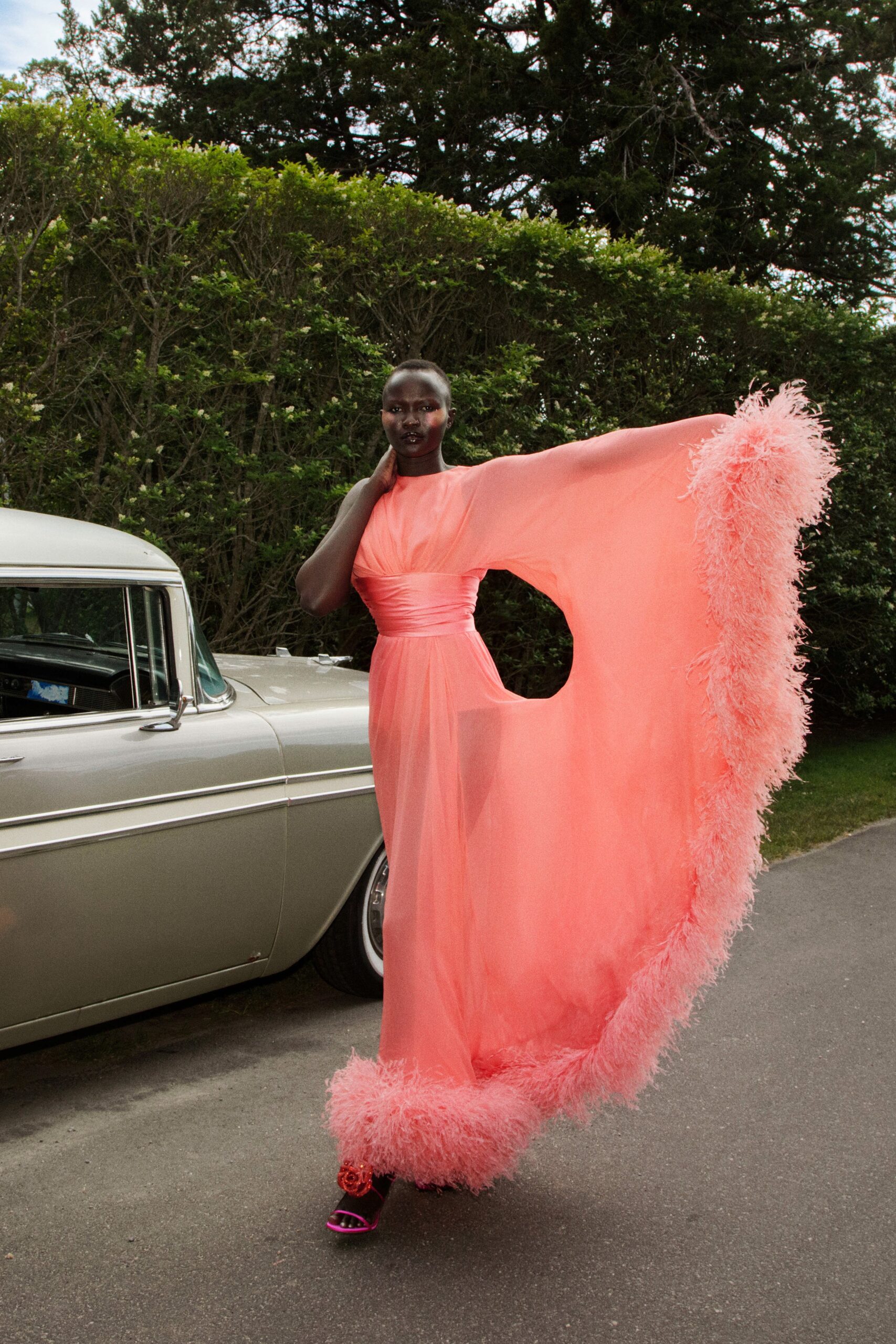 pink tulle sleeveless gown