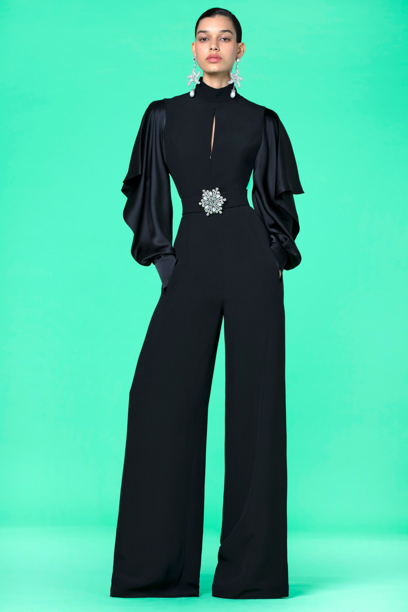 black silk fitted jumpsuit