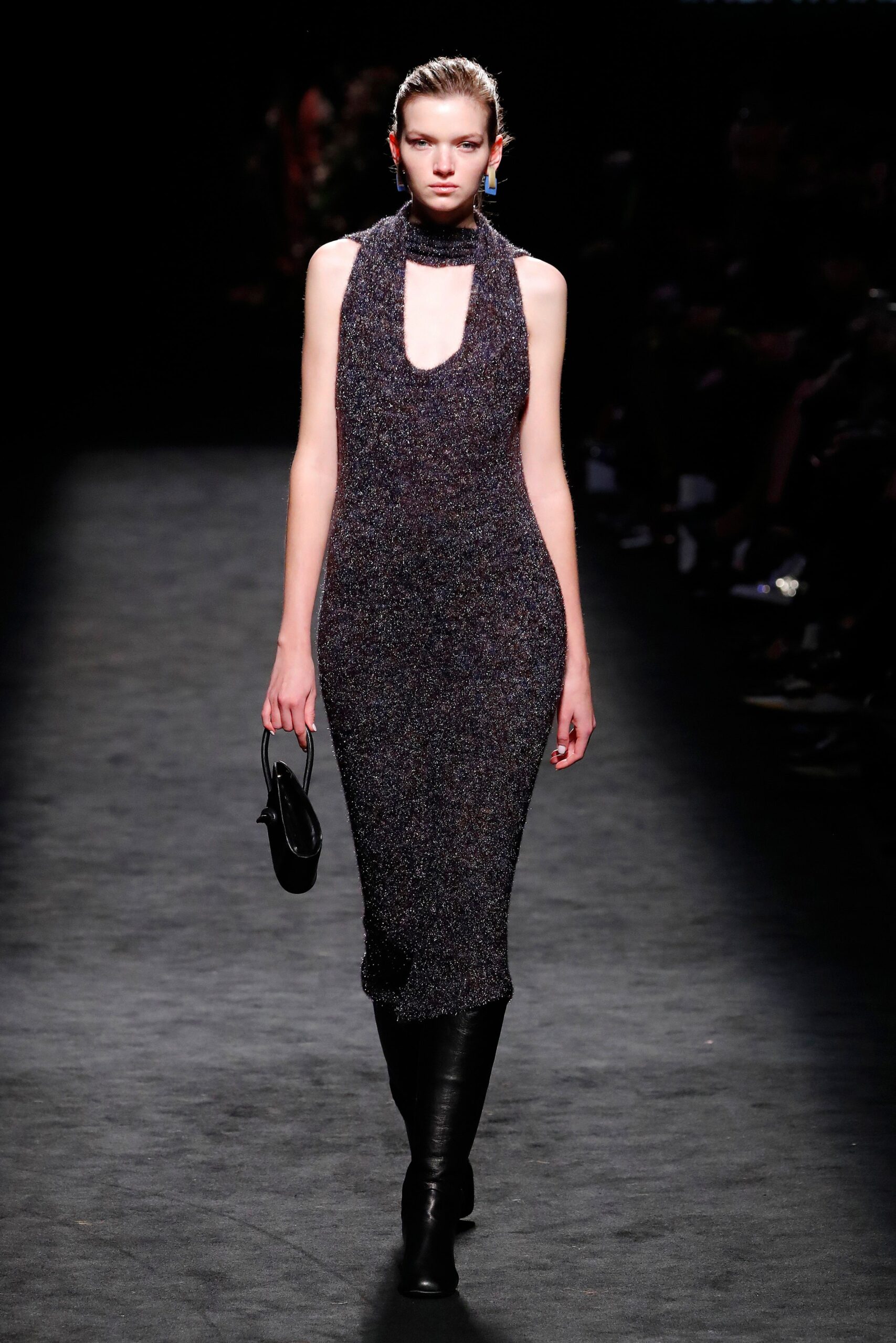 fitted black knit midi dress