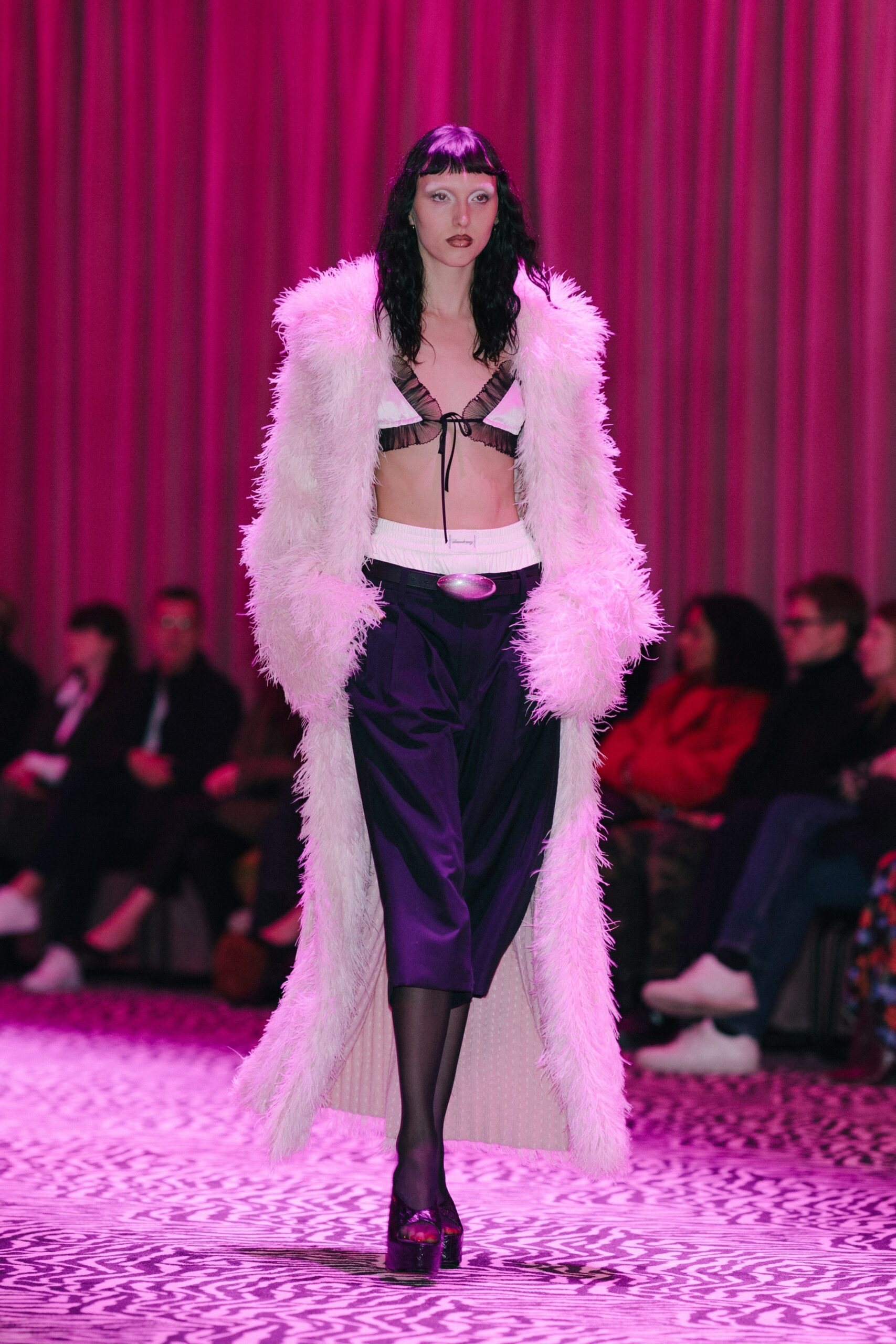 white faux-fur oversized layered coat