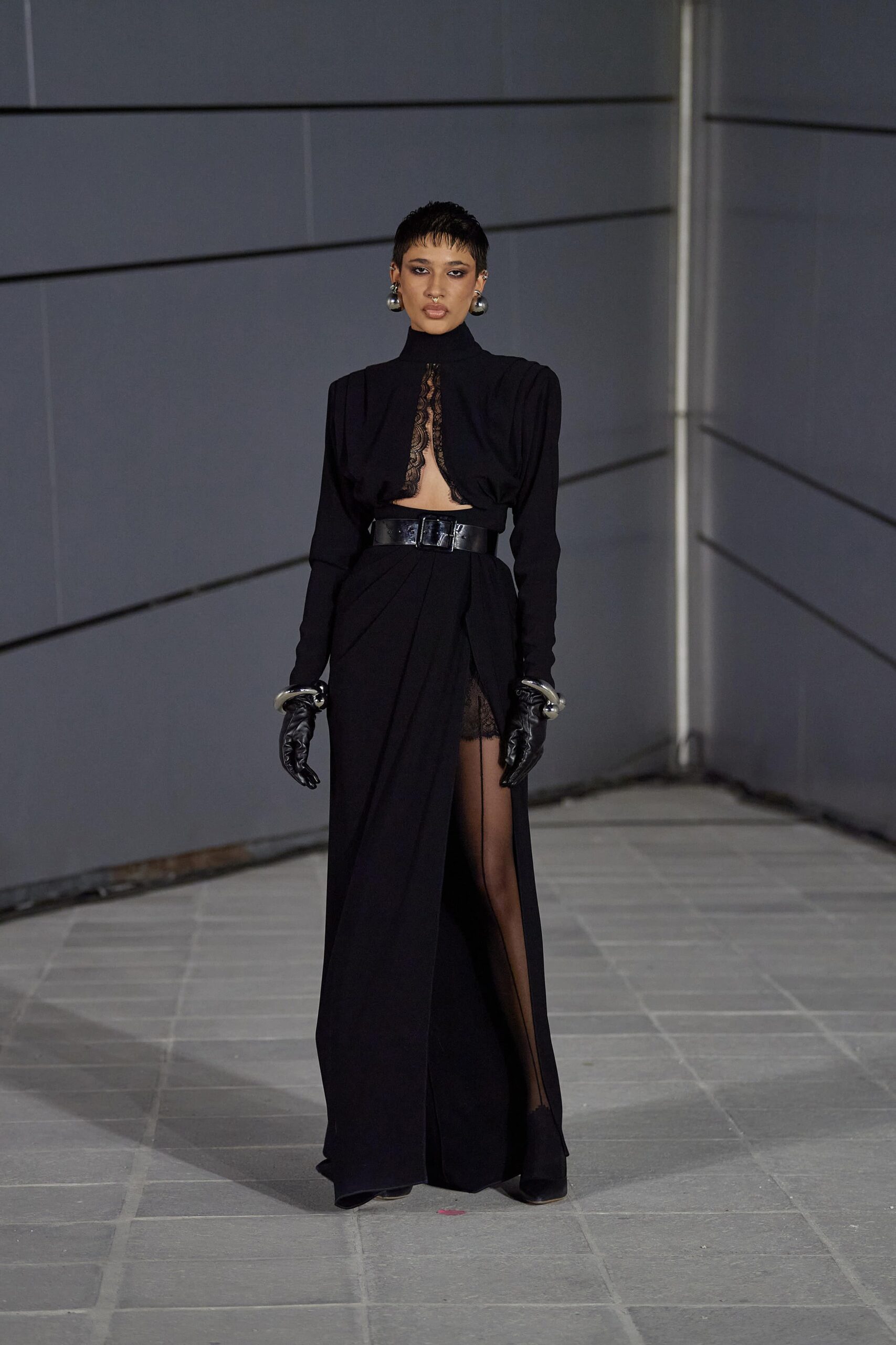 black silk fitted gown