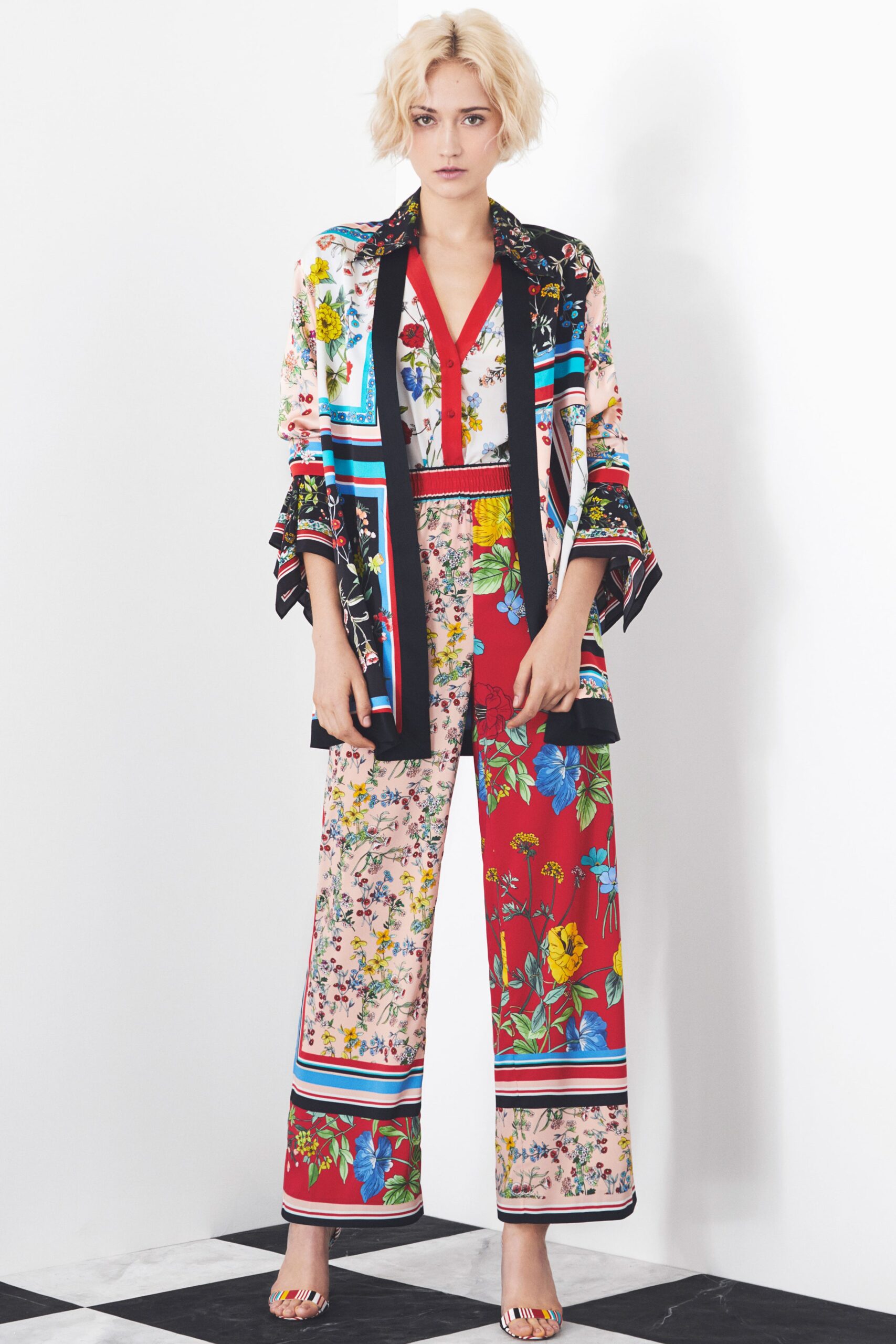 multi-colored floral jacket and pants