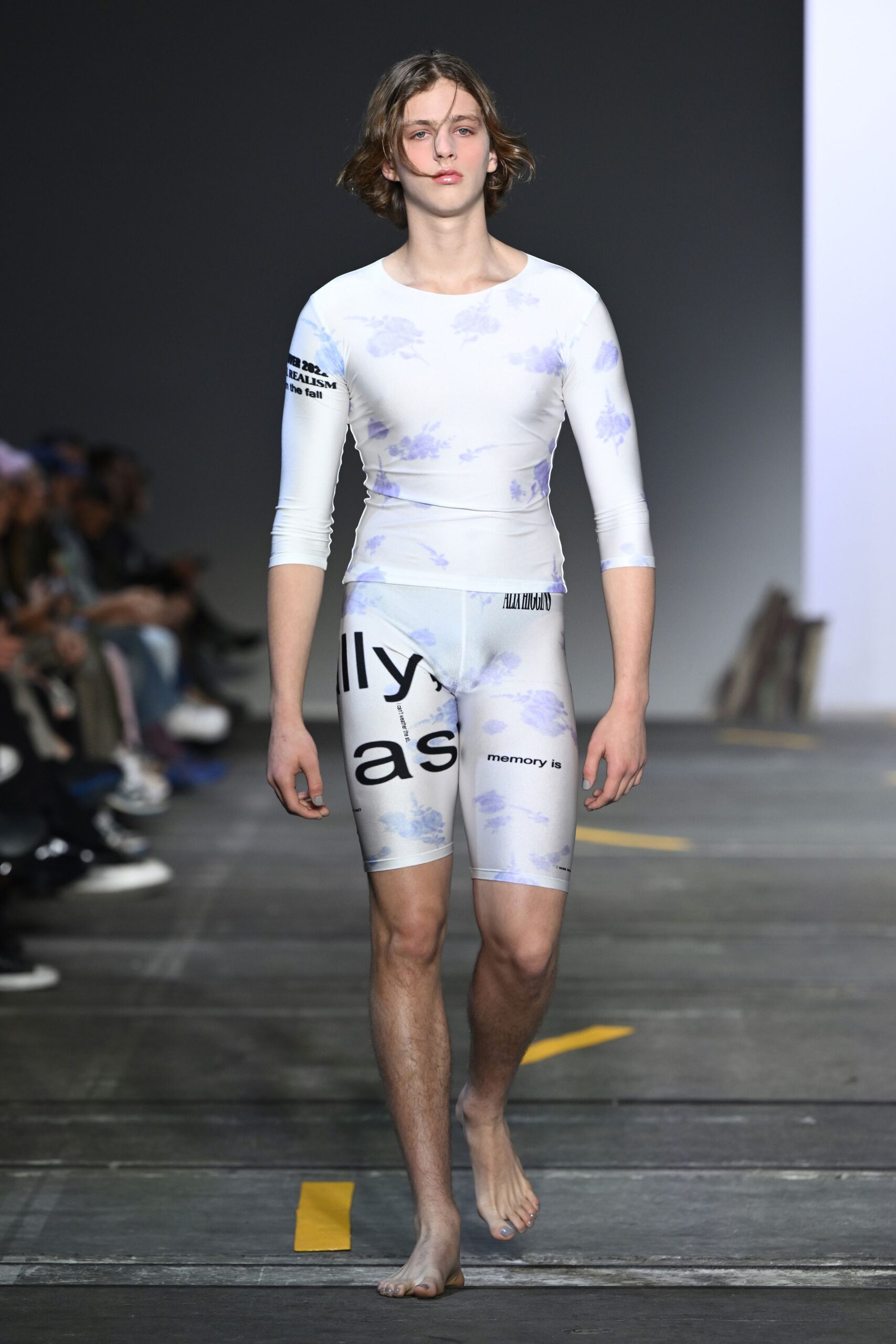 fitted white and blue bodysuit with shorts