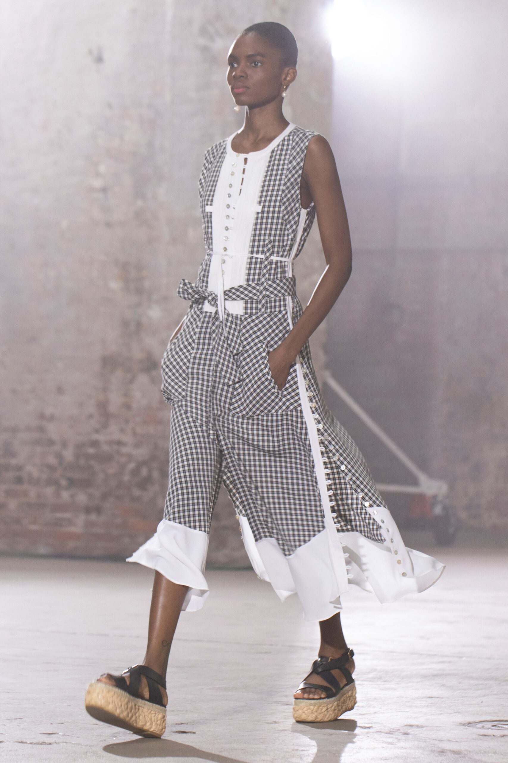 black and white checked jumpsuit