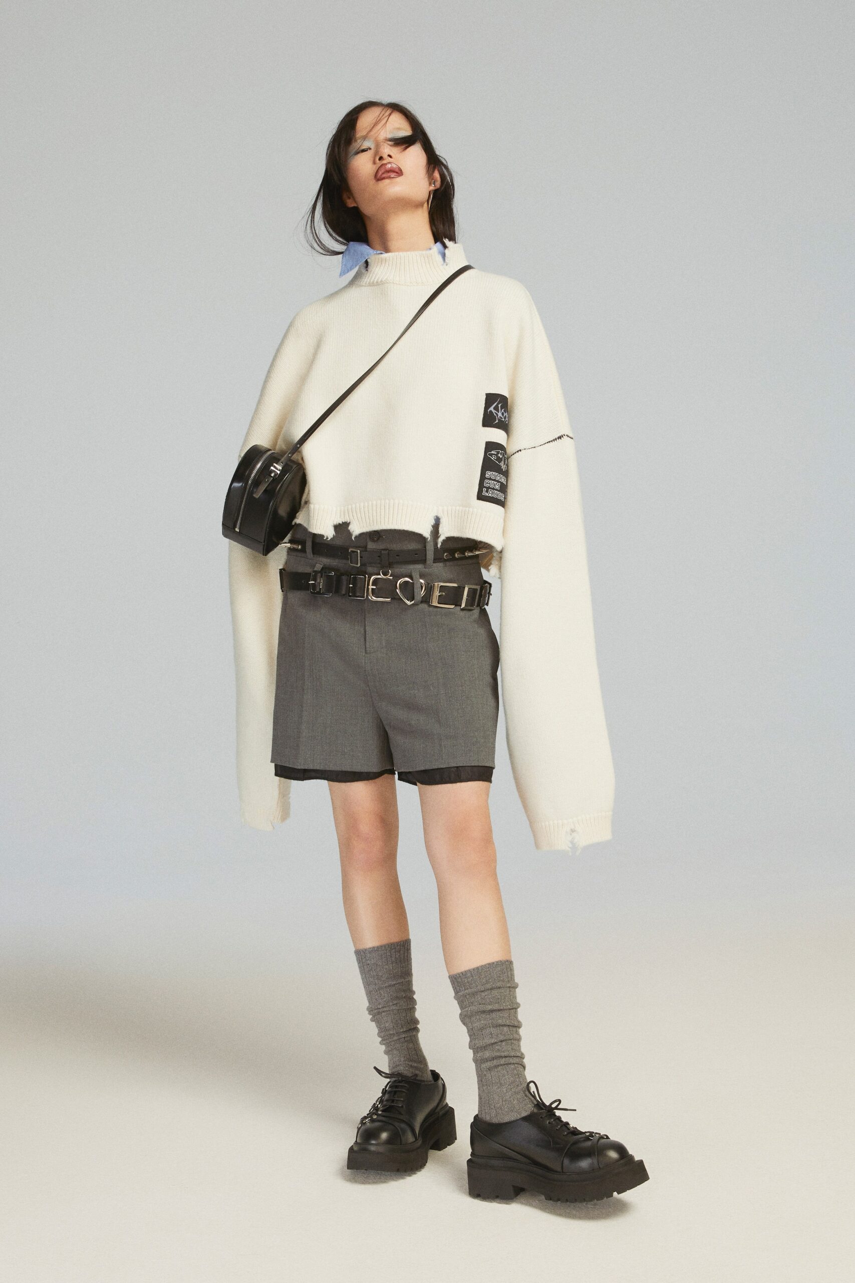 white cotton long-sleeve high-neck oversized sweater