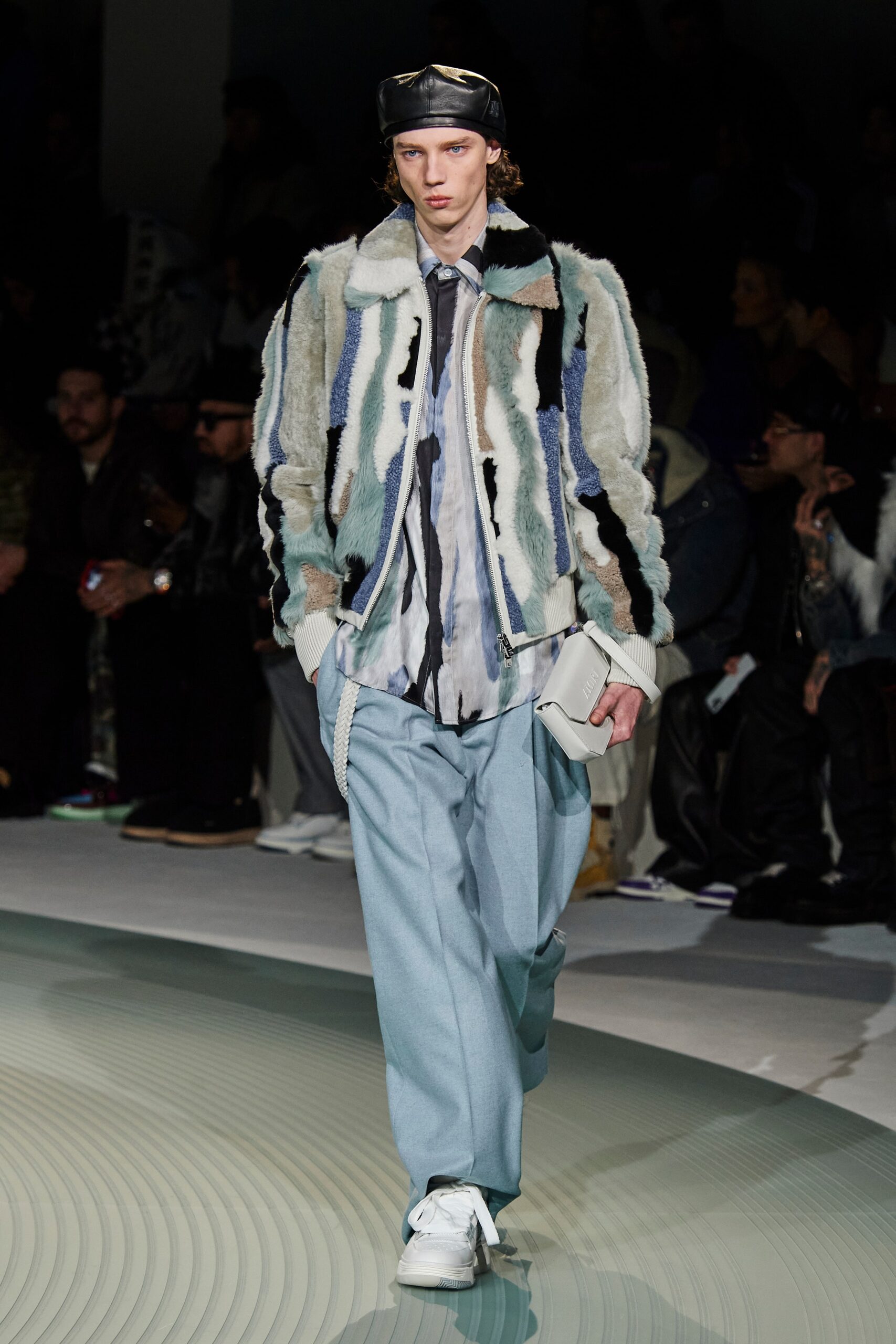 multi-colored faux-fur jacket