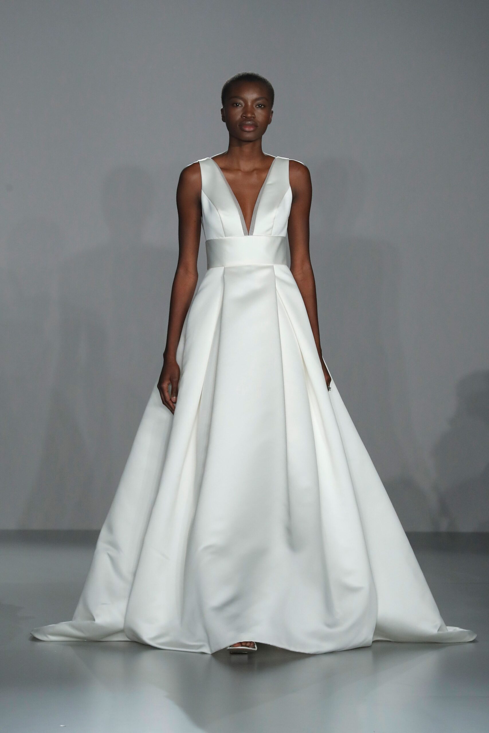white silk sleeveless gown