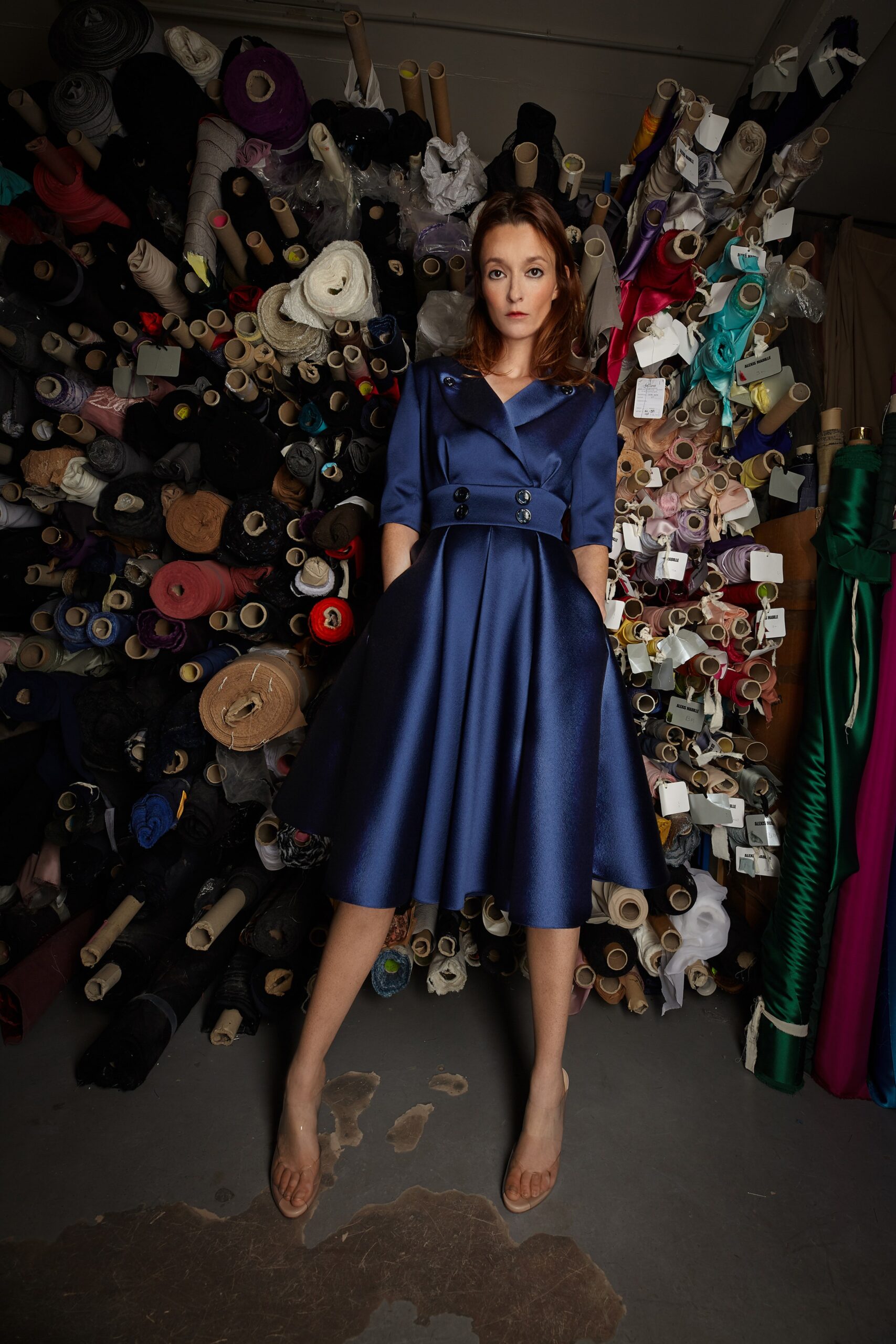 blue silk sleeveless dress