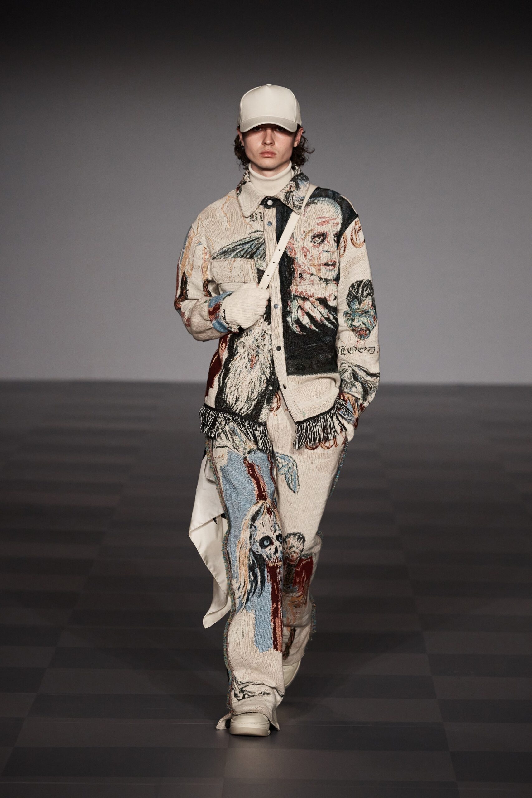 multi cotton long-sleeve collared relaxed embroidered fringed jacket