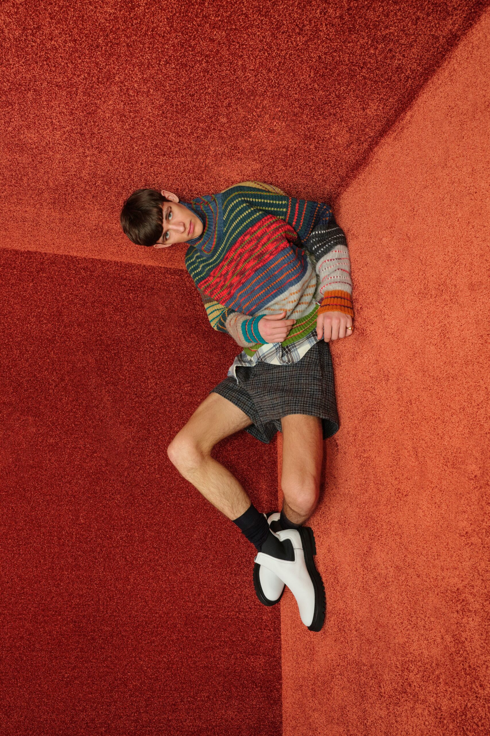 multi-colored relaxed sweater with shorts