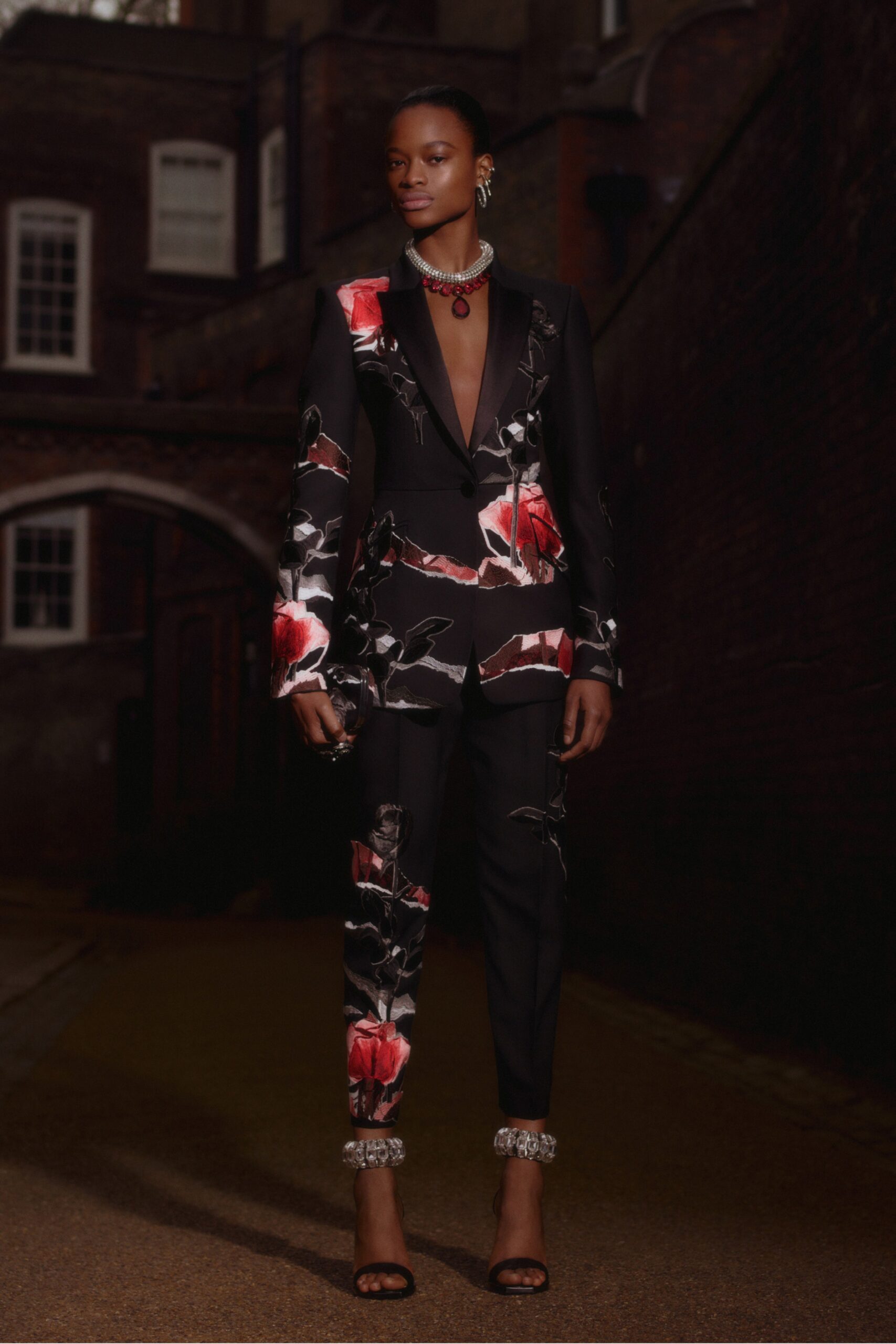 black floral tailored suit