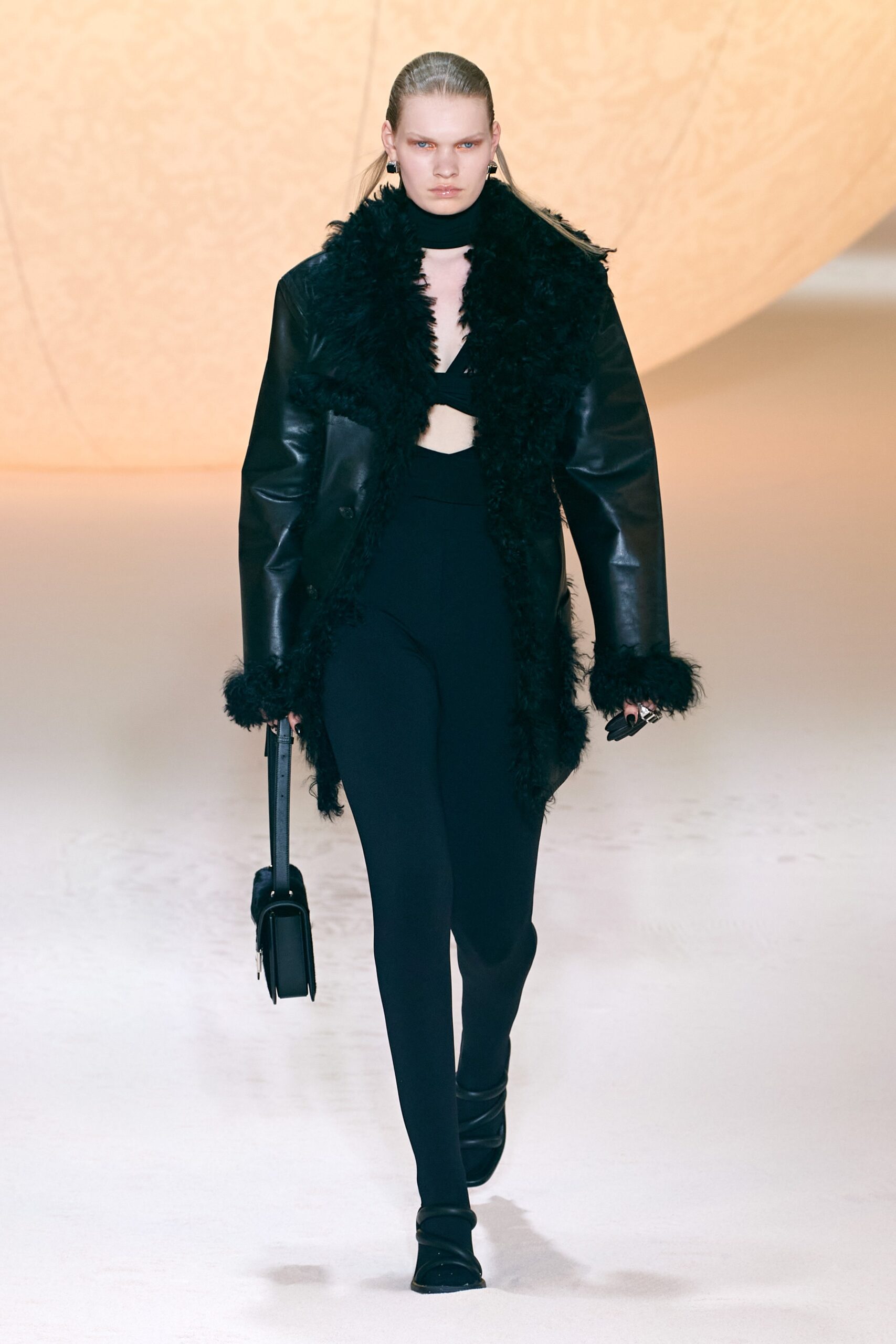 black leather long-sleeve relaxed layered coat