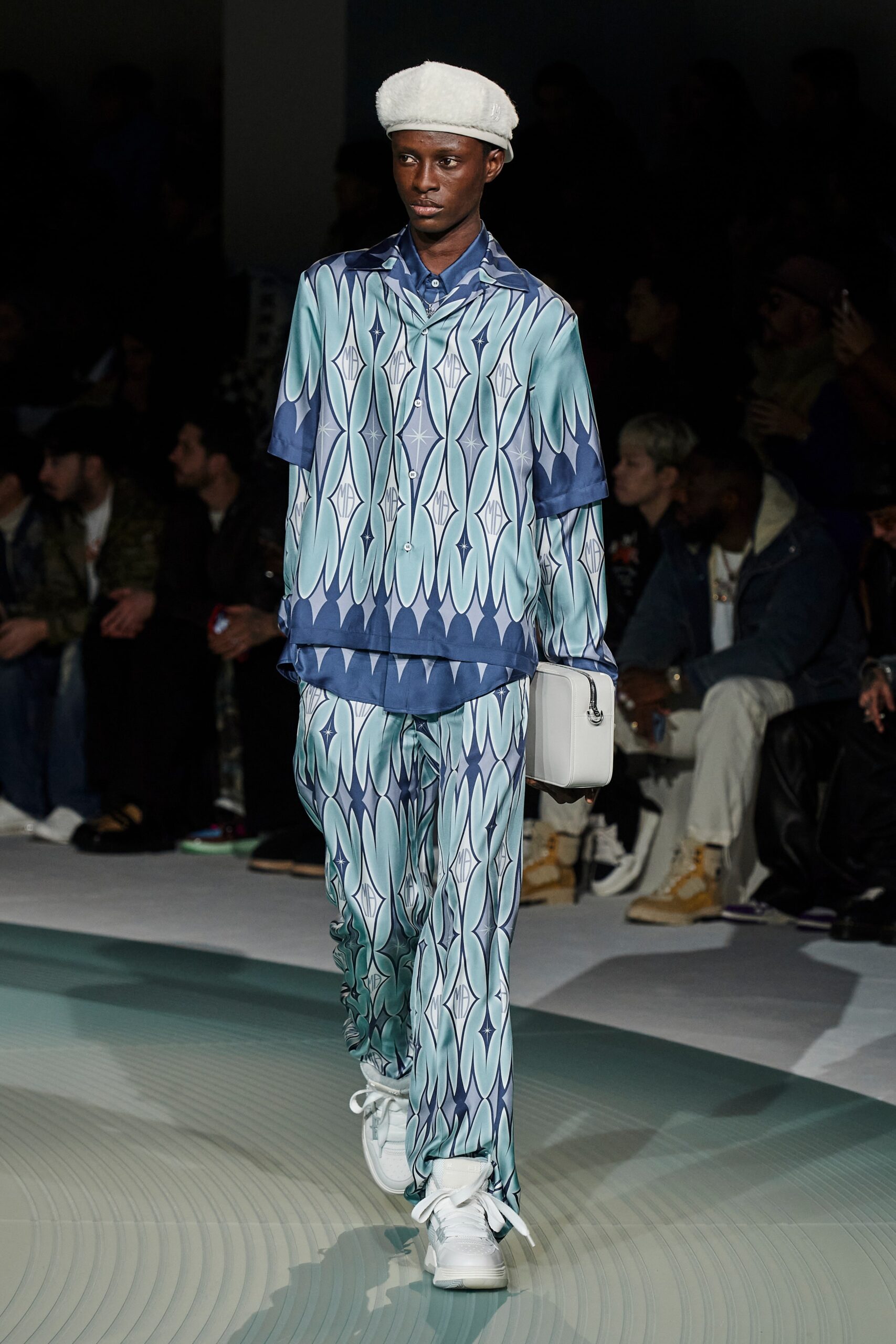 blue printed shirt and pants