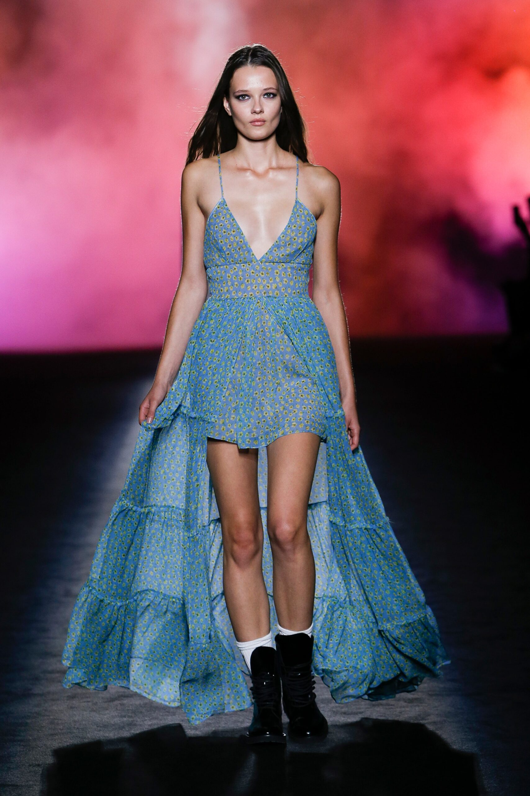 blue purple tiered mini dress