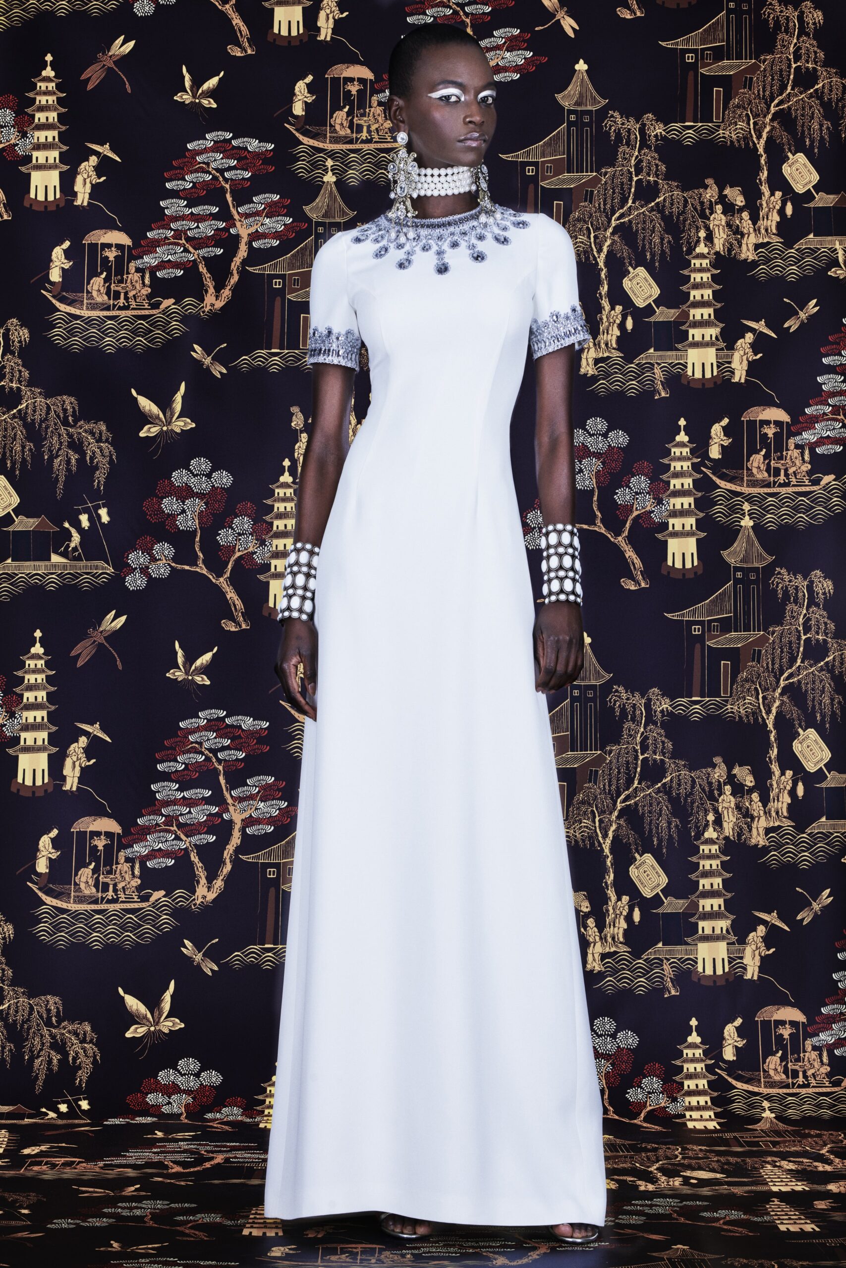 white fitted embellished gown