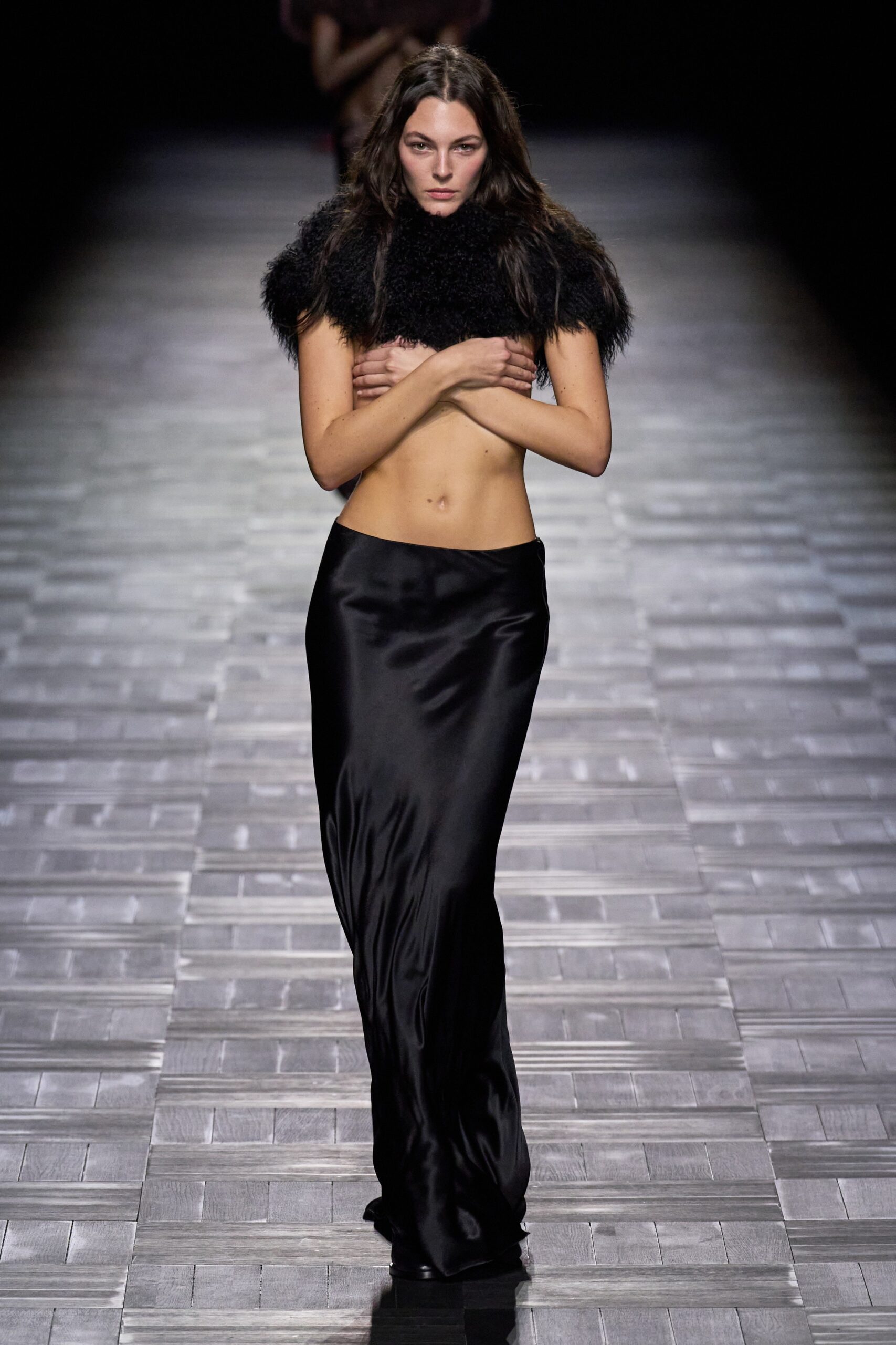 black faux-fur oversized cape