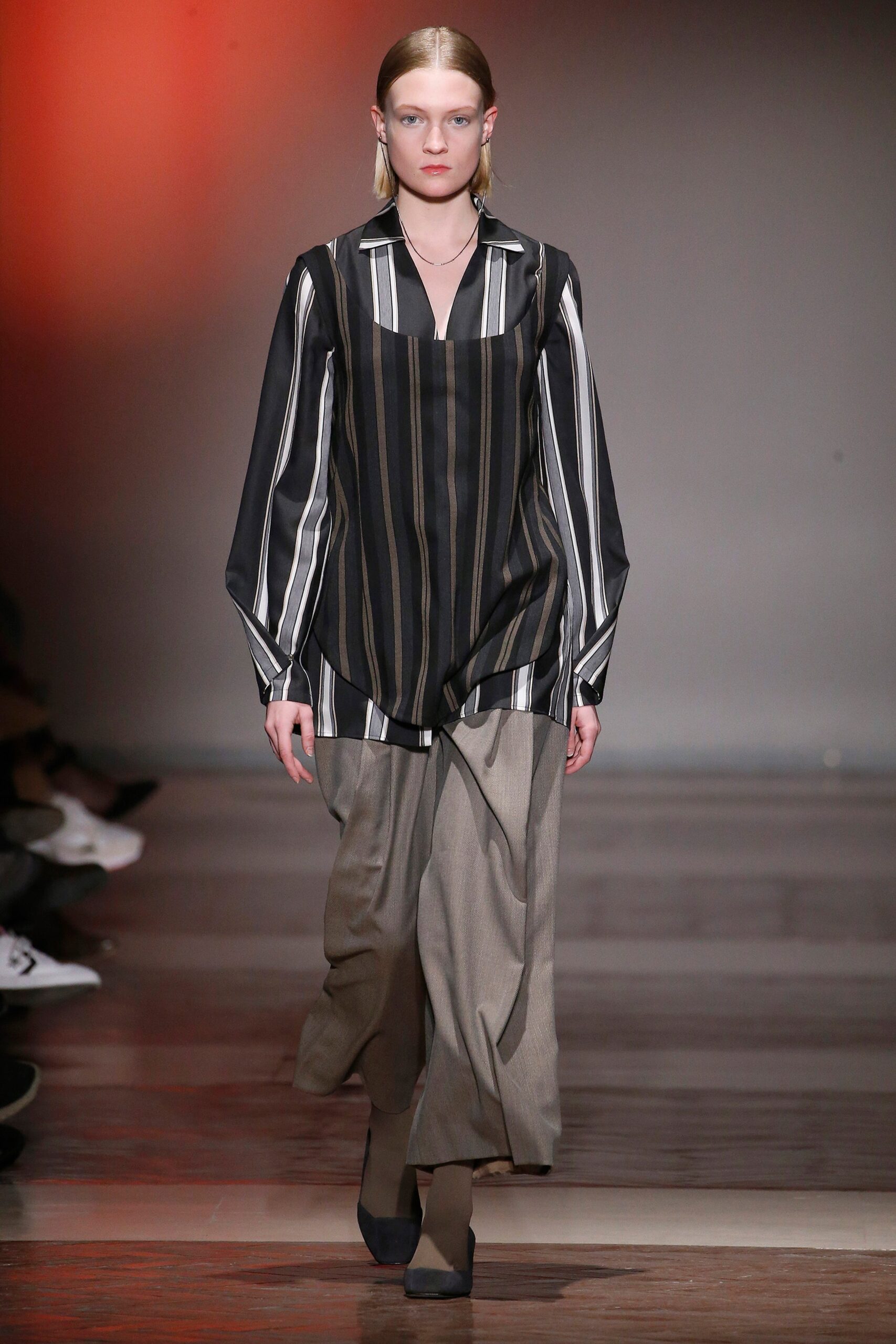 striped relaxed shirt with wide-leg pants