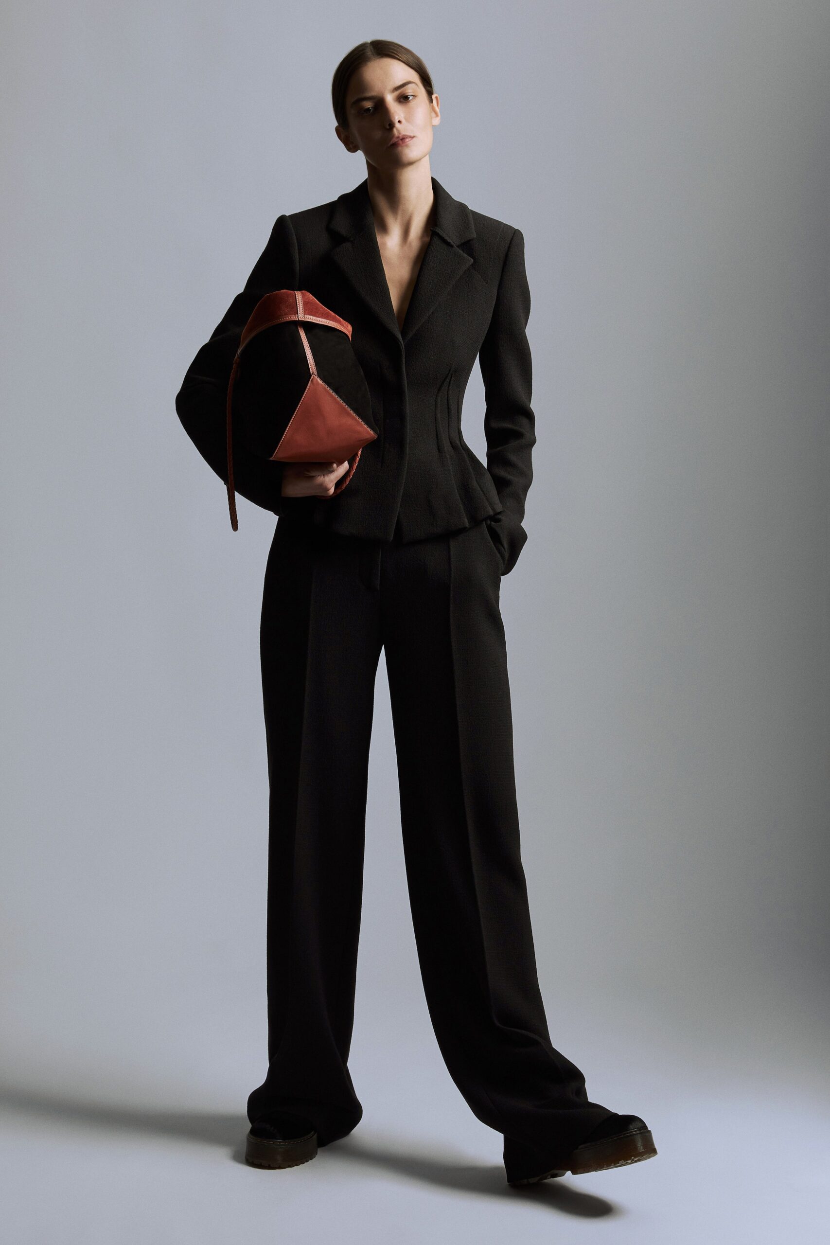black tailored blazer with wide-leg pants
