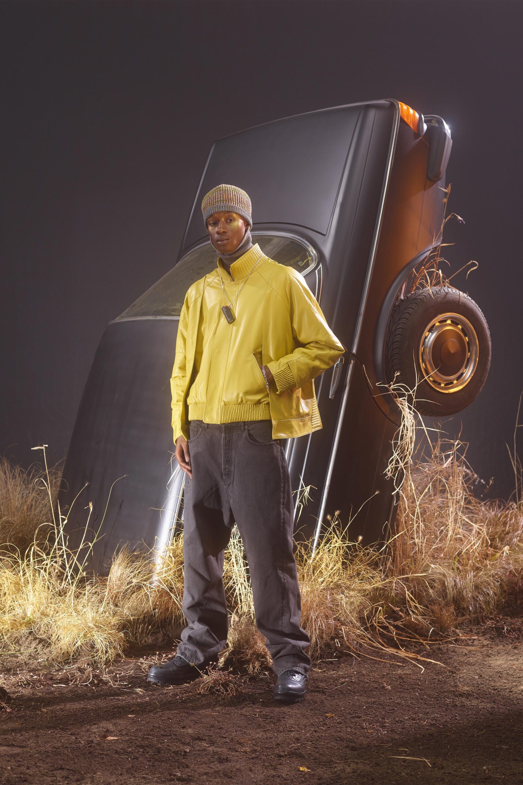 yellow cotton long-sleeve collared relaxed zippered jacket