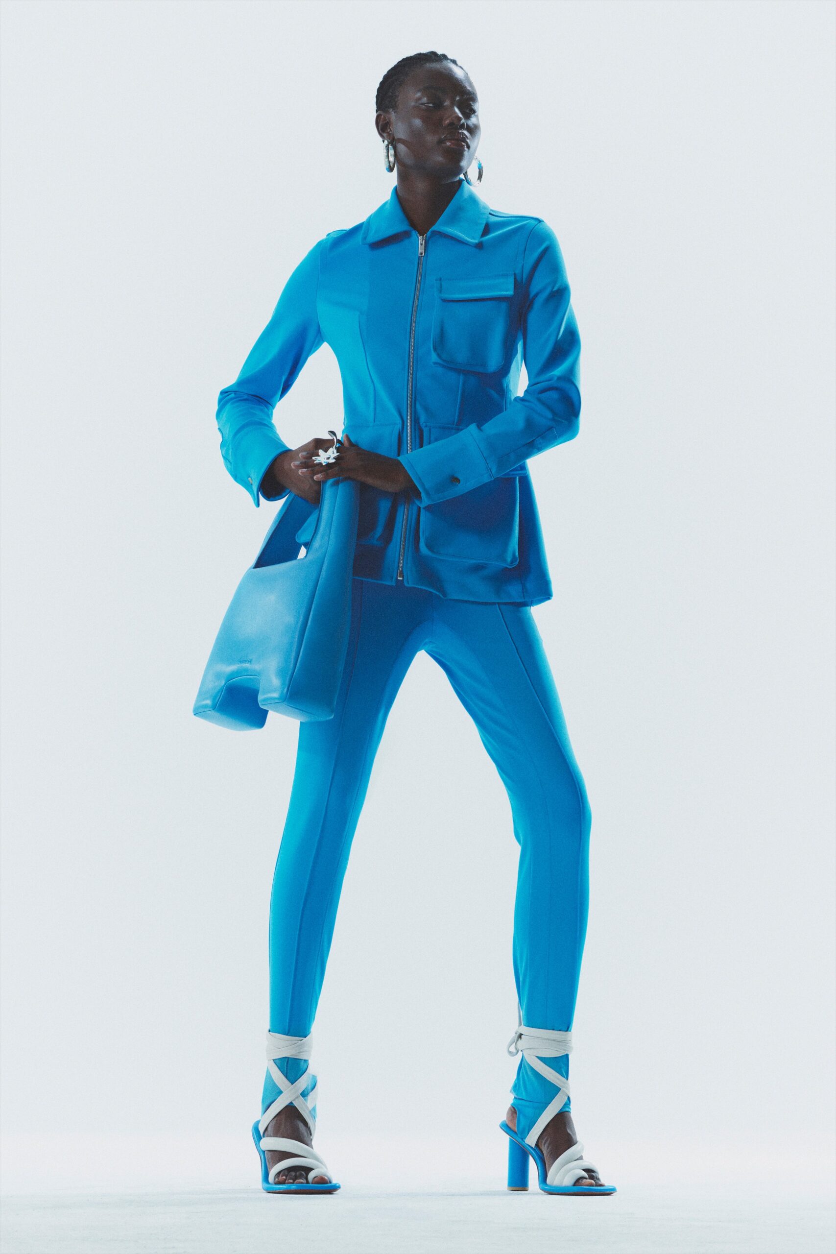 blue fitted jacket and pants