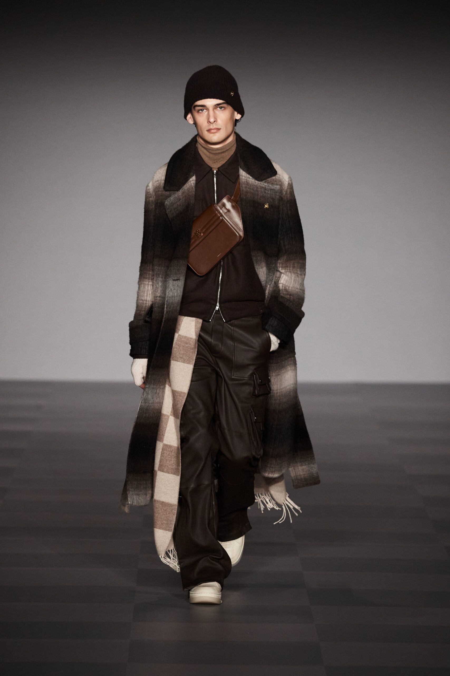 relaxed wool coat with cargo pants