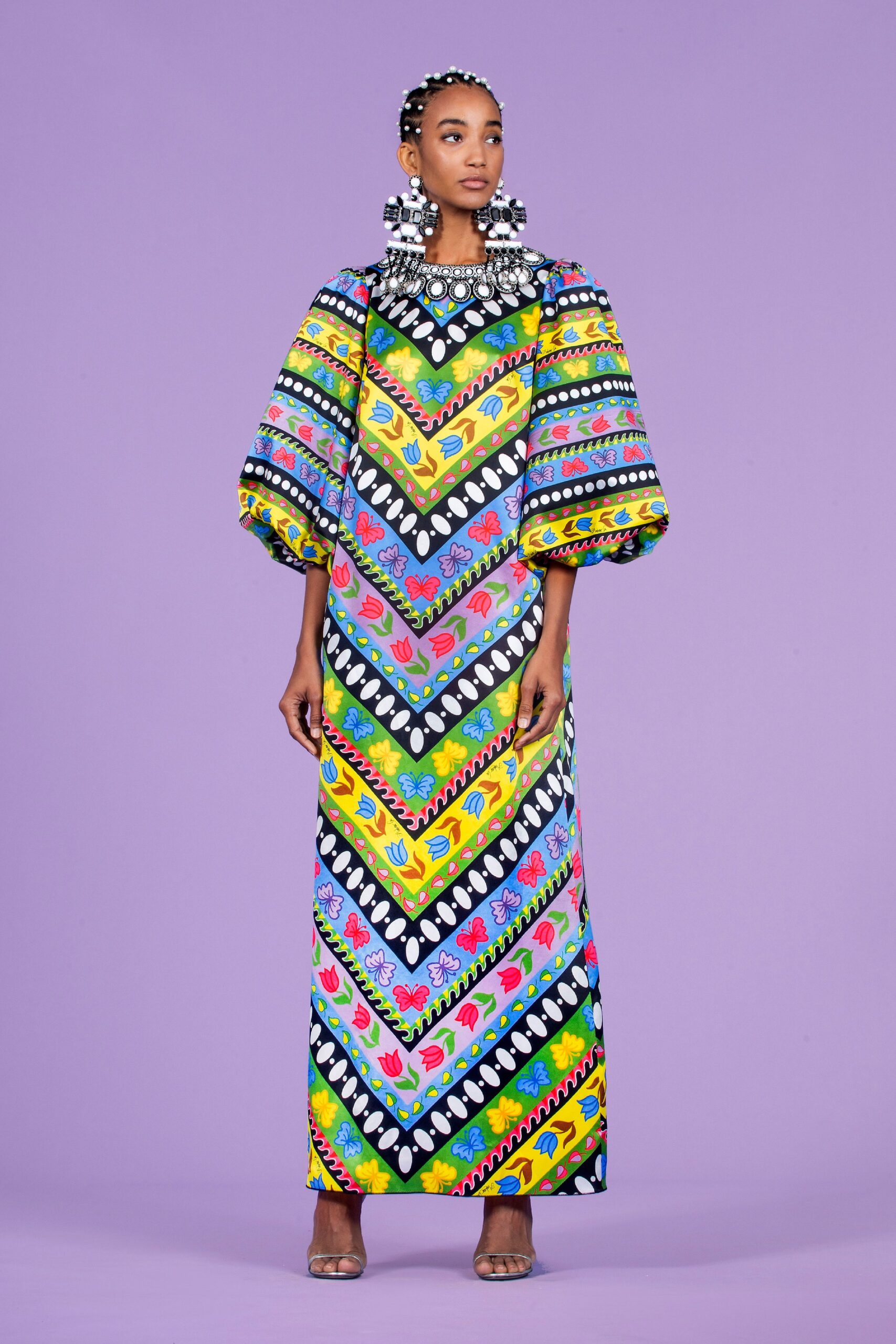 colorful printed maxi gown