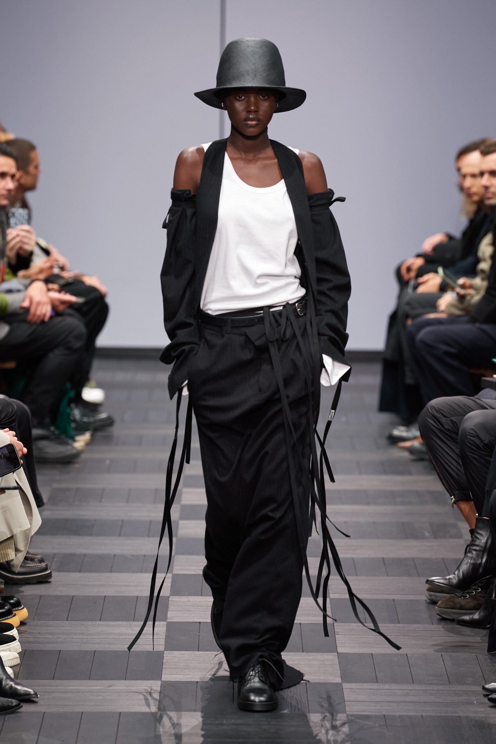 black cotton long-sleeve off-shoulder oversized layered jacket
