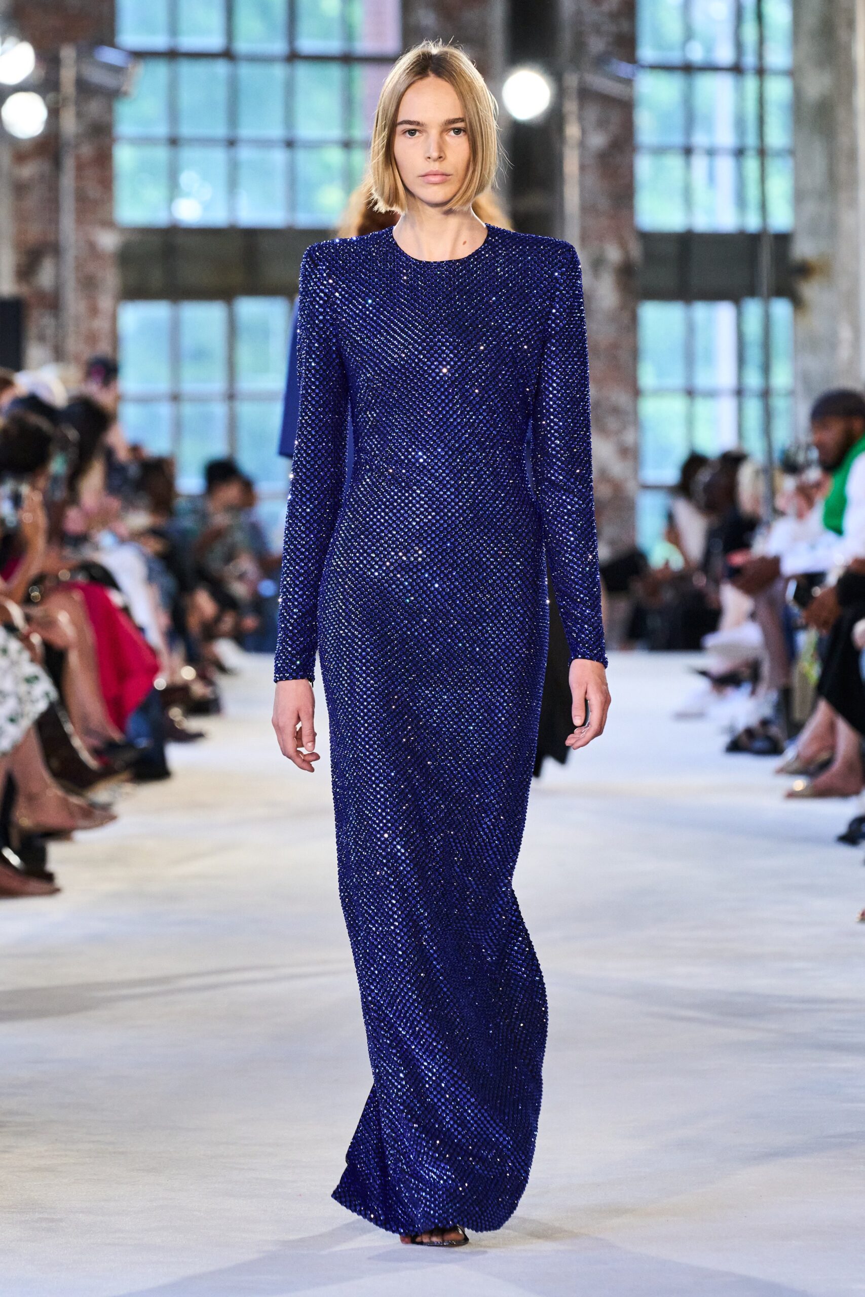 fitted blue sequin gown