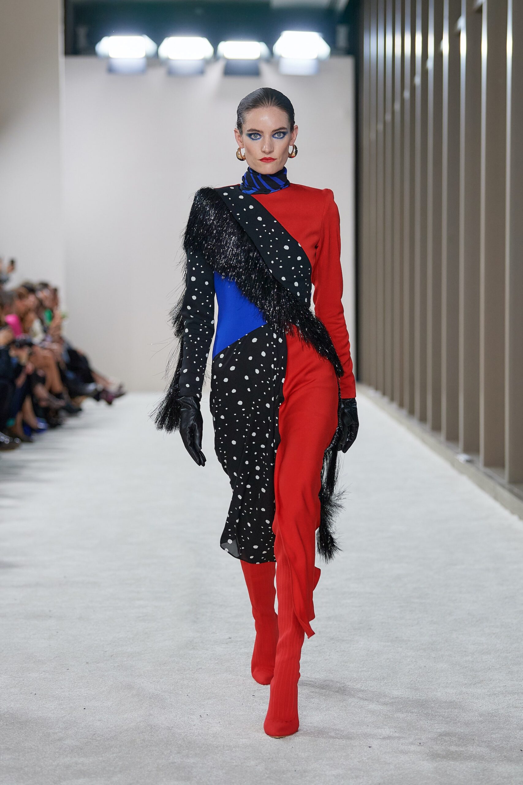 color-blocked midi dress with gloves