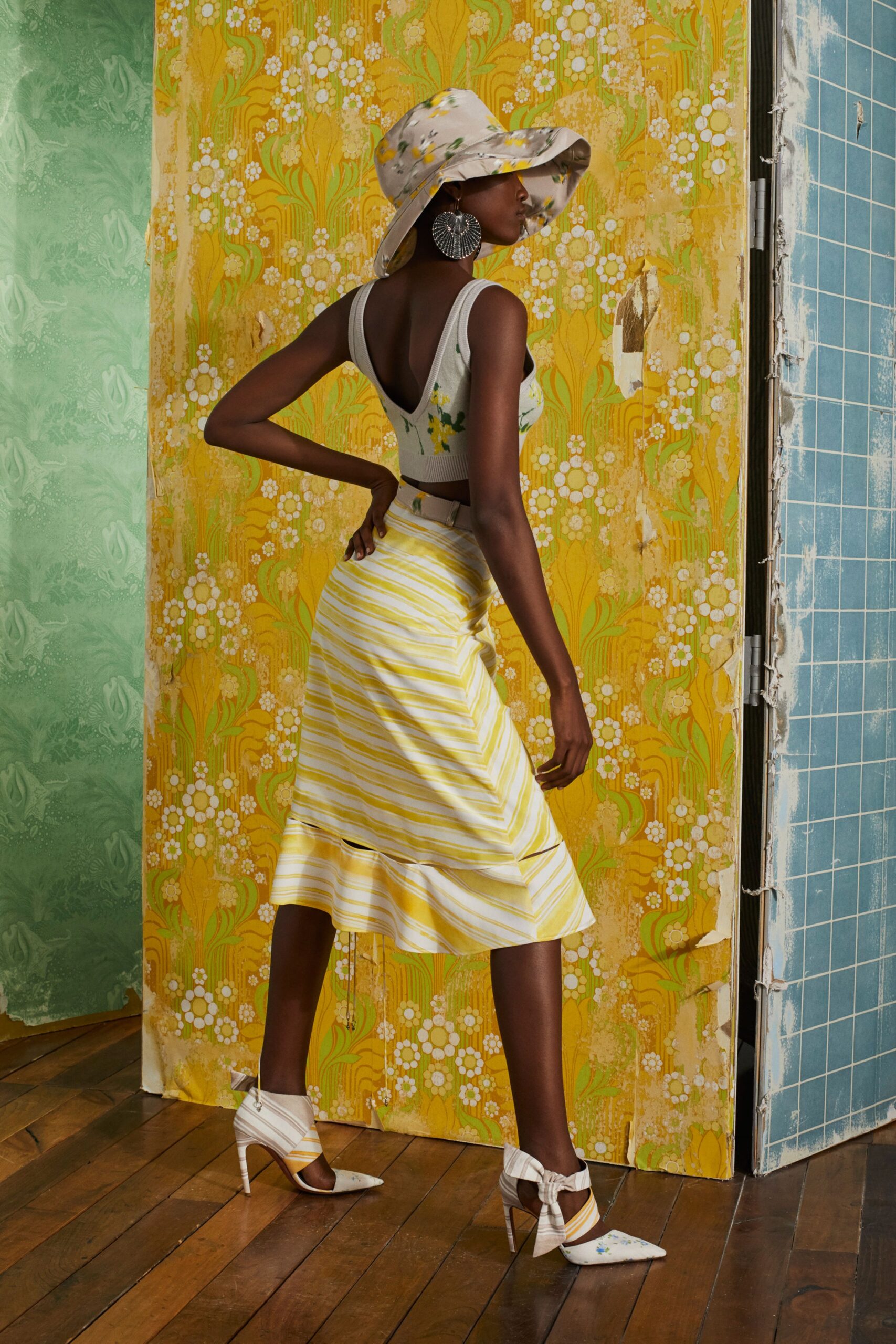 floral top and striped midi skirt