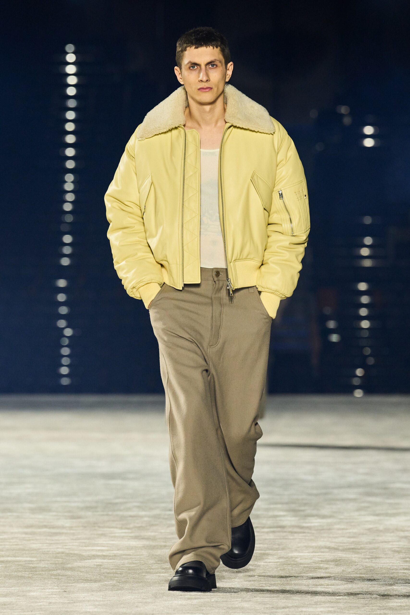 yellow cotton long-sleeve collared relaxed zippered jacket