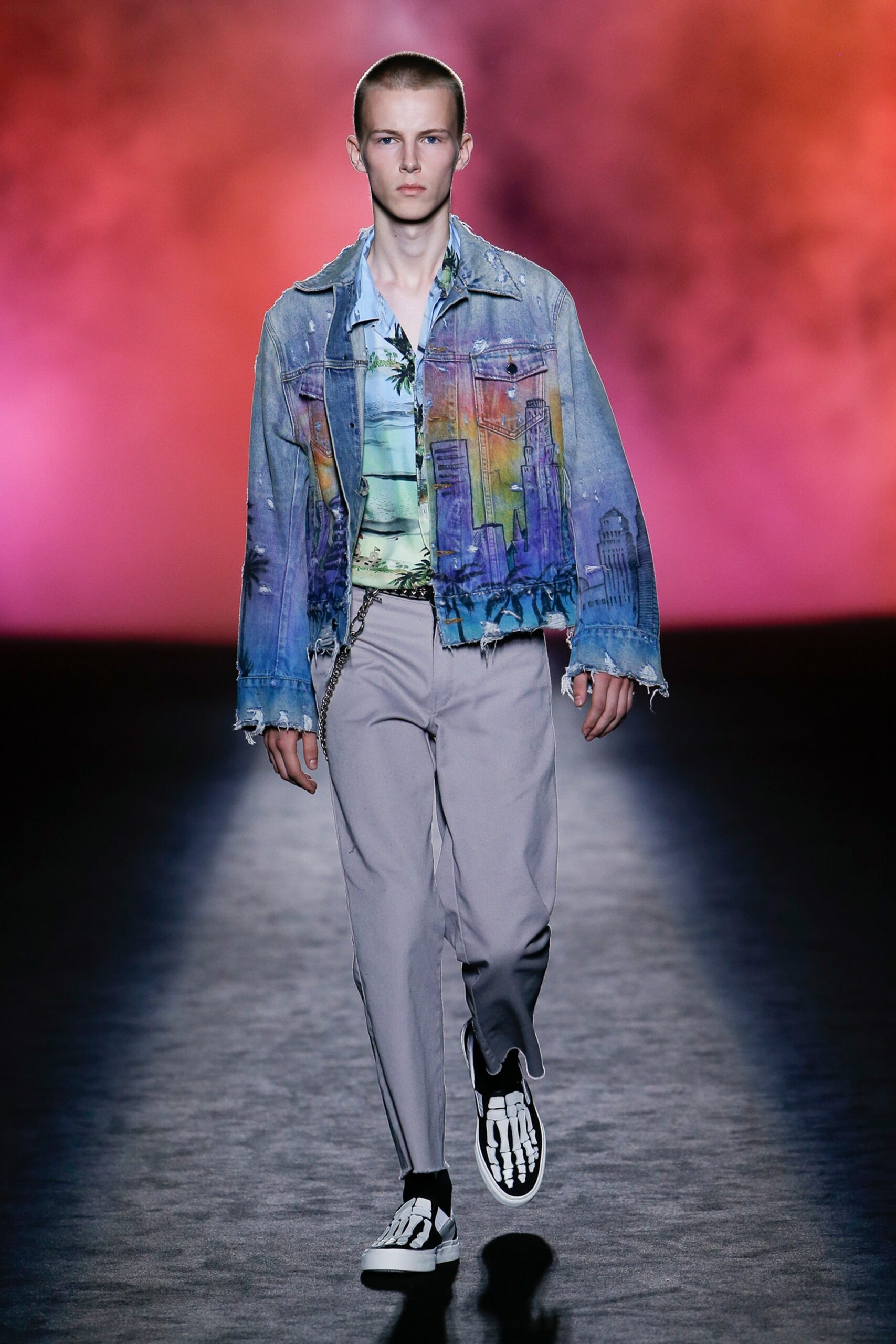 relaxed denim jacket with printed t-shirt