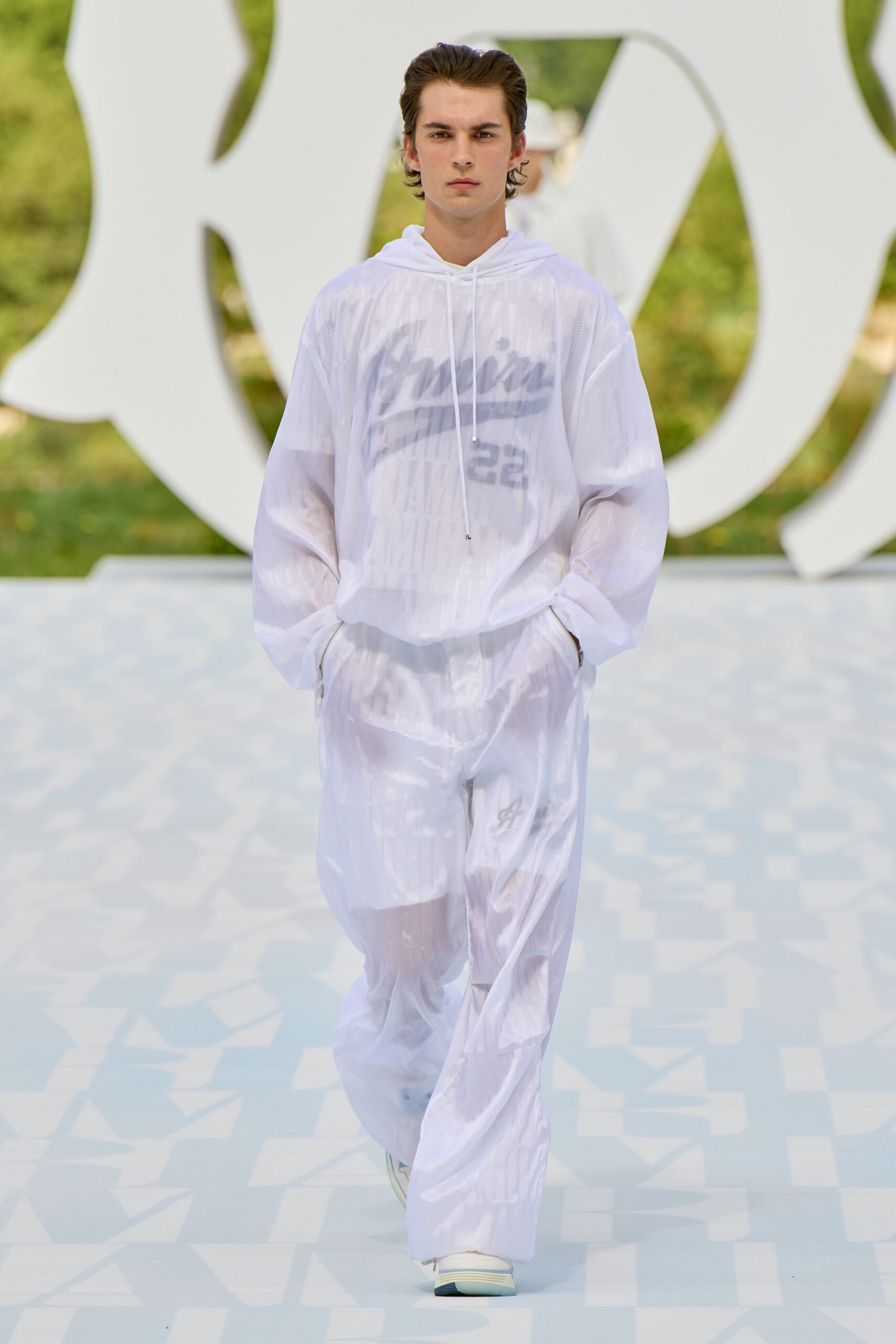 white sheer hoodie and pants
