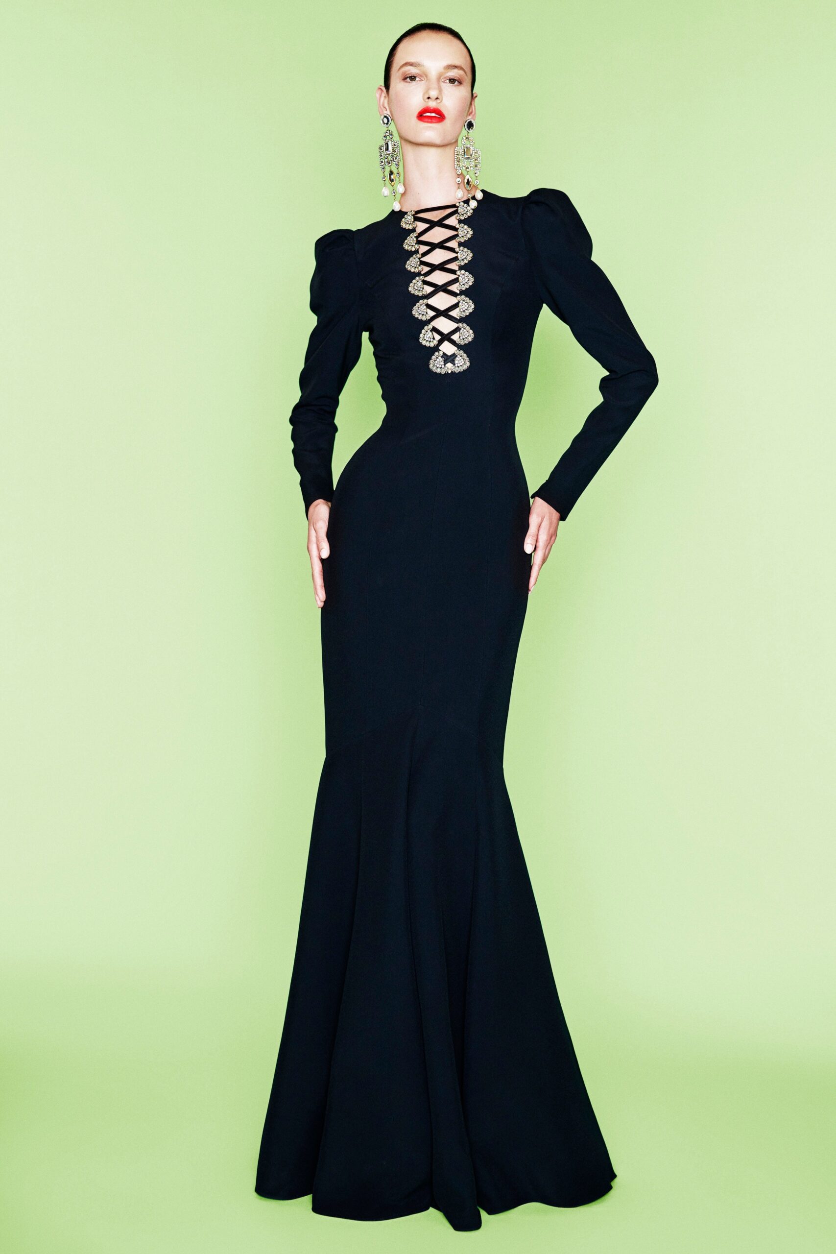 black silk fitted gown