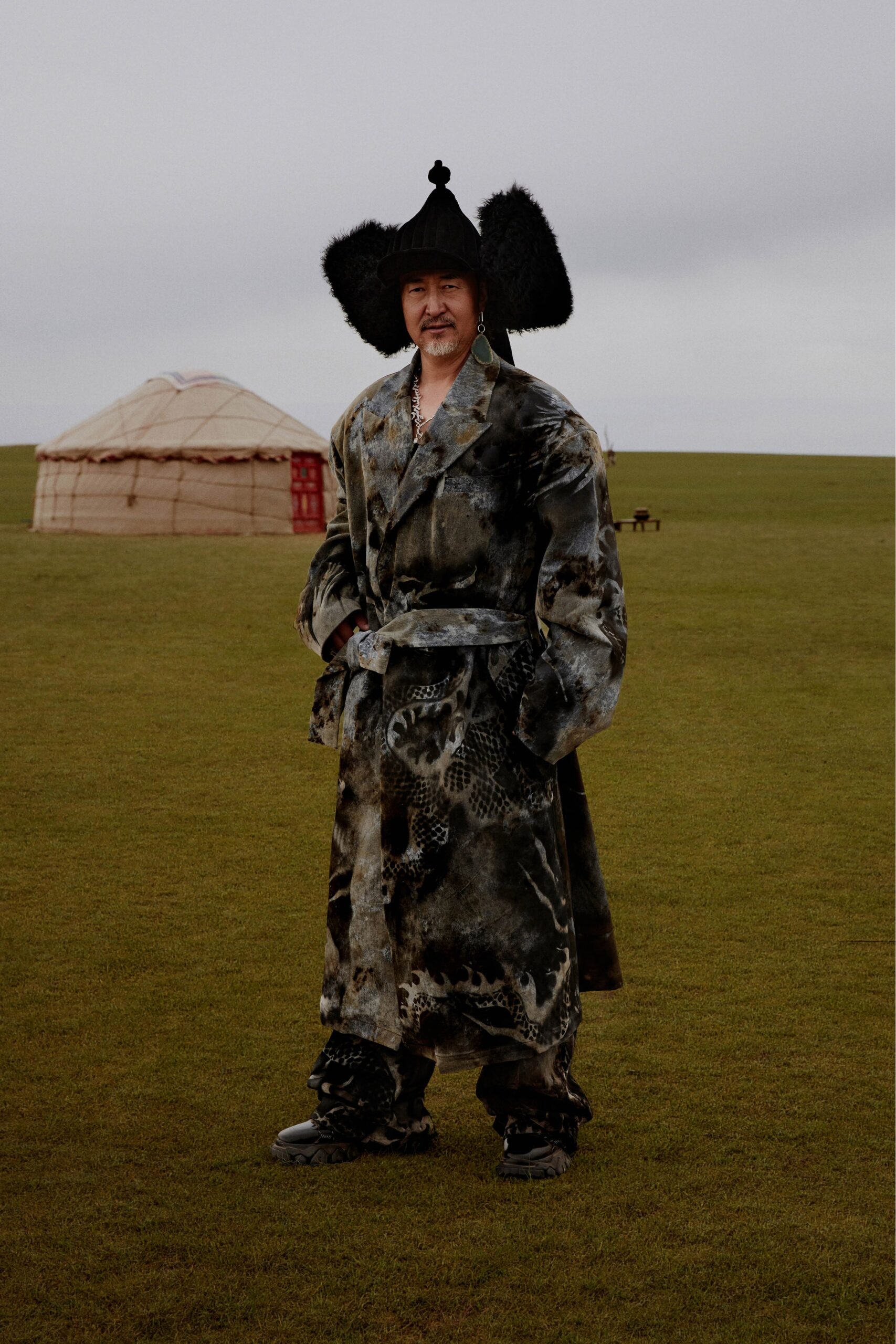 gray black fur relaxed coat