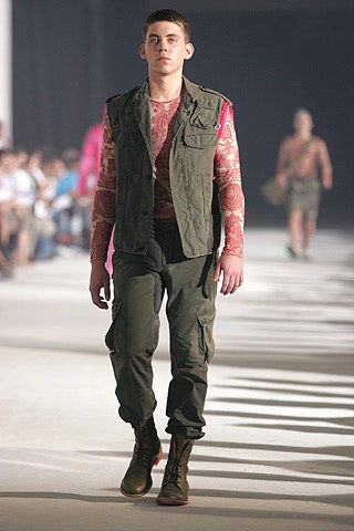 green vest red shirt cargo pants