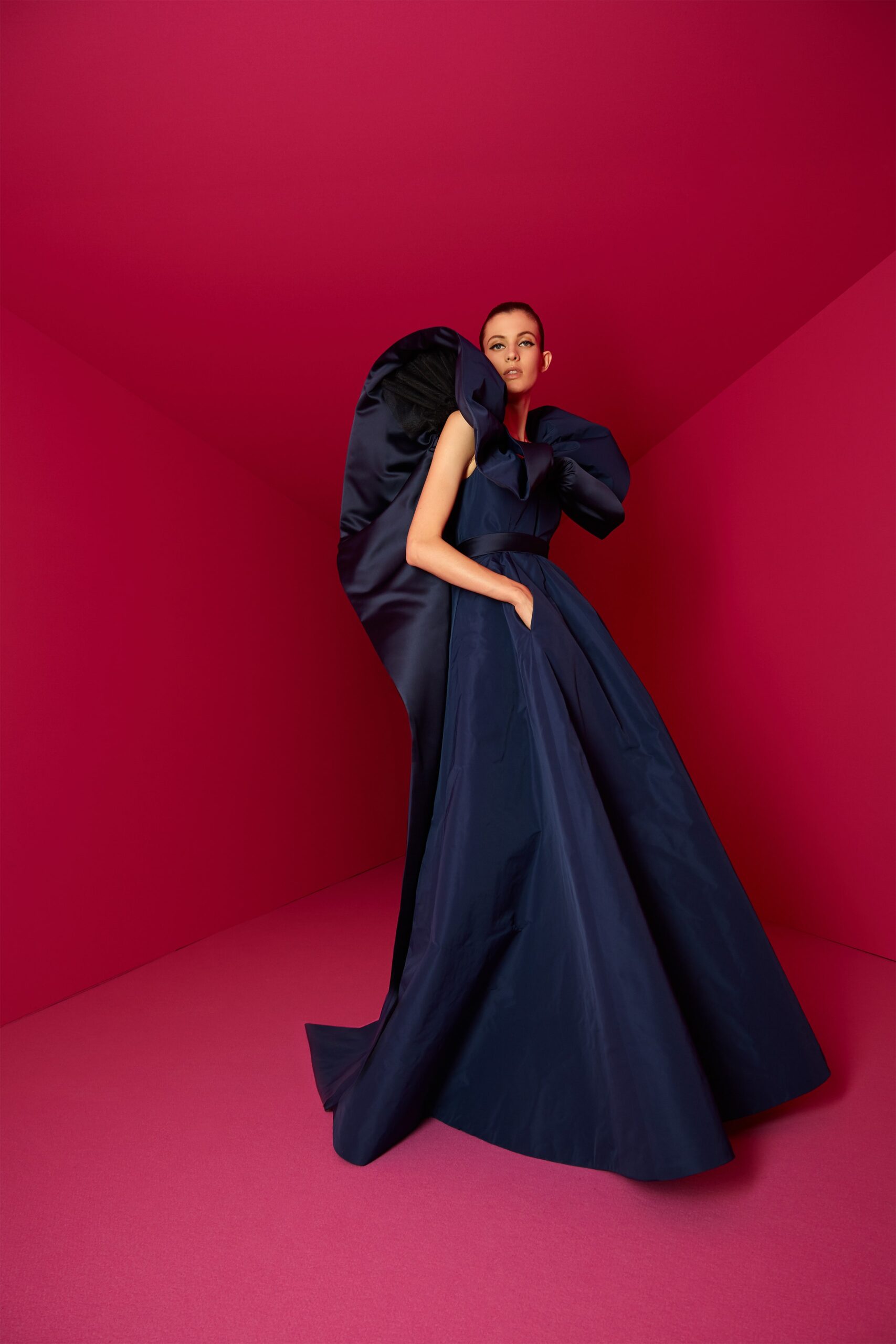 blue silk sleeveless gown