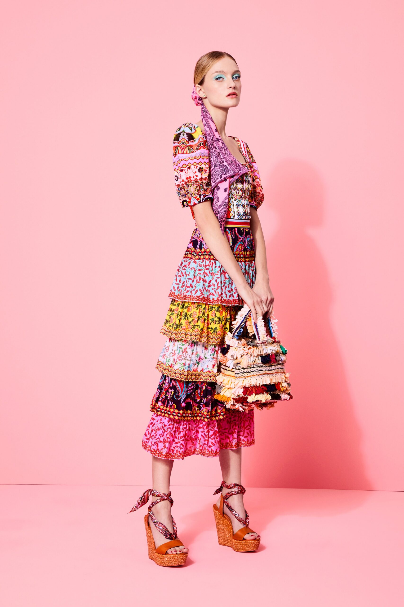 colorful tiered midi dress