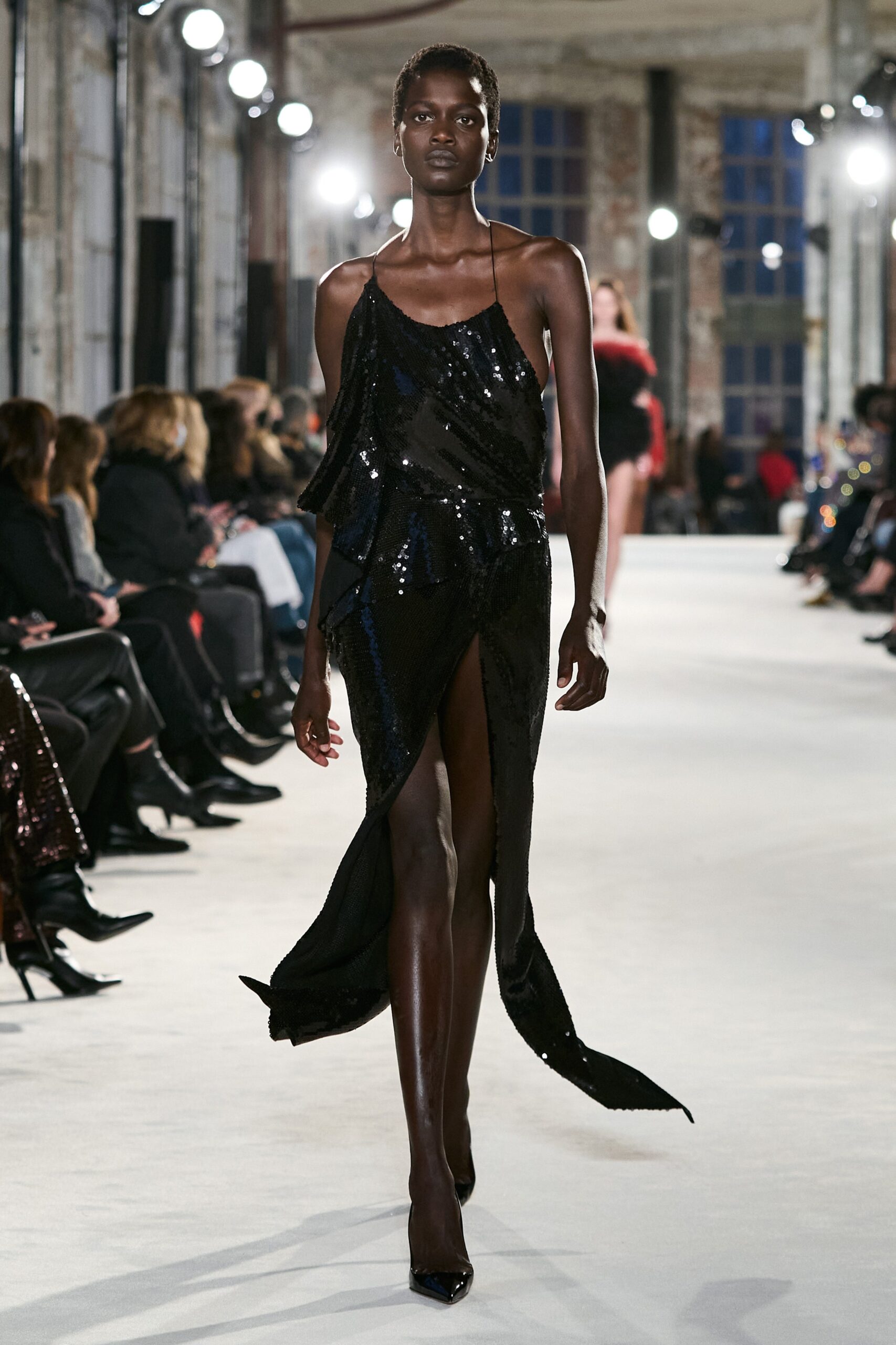 black sequin sleeveless dress