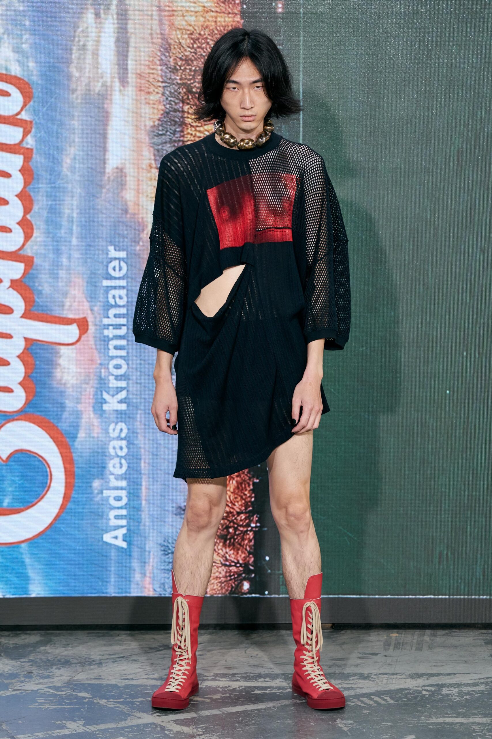 black mesh long-sleeve cutout relaxed short dress