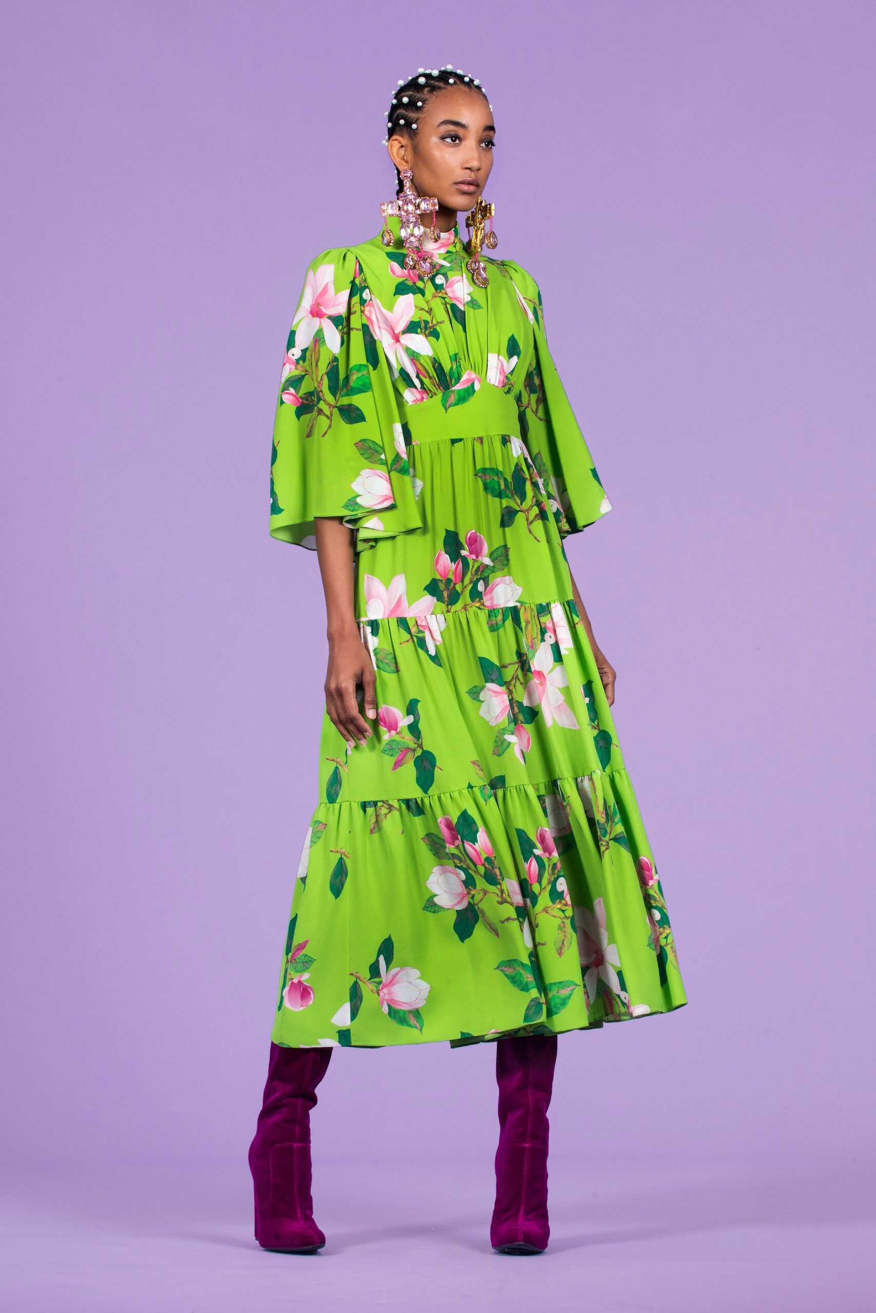green floral midi dress