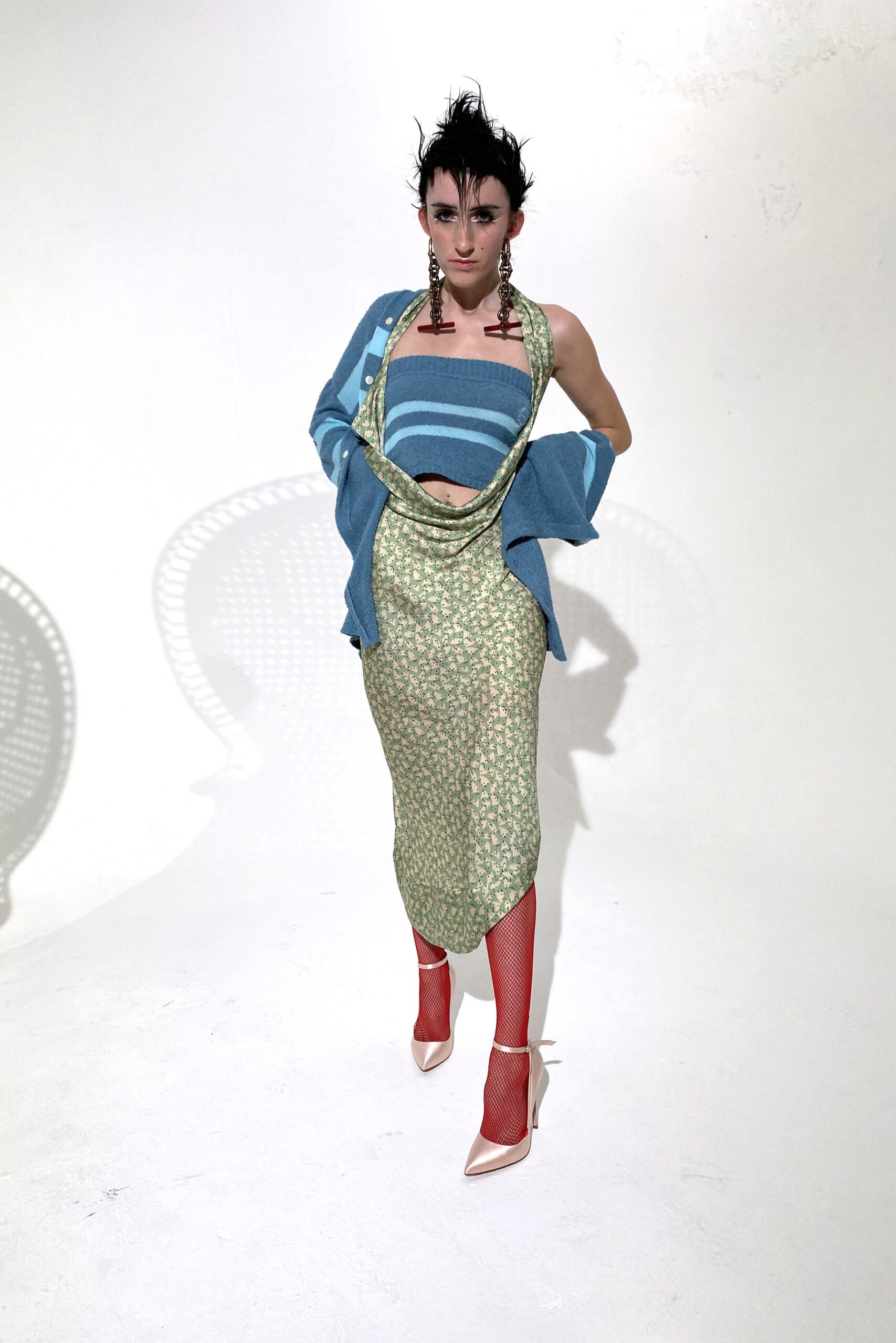 floral midi dress with striped top