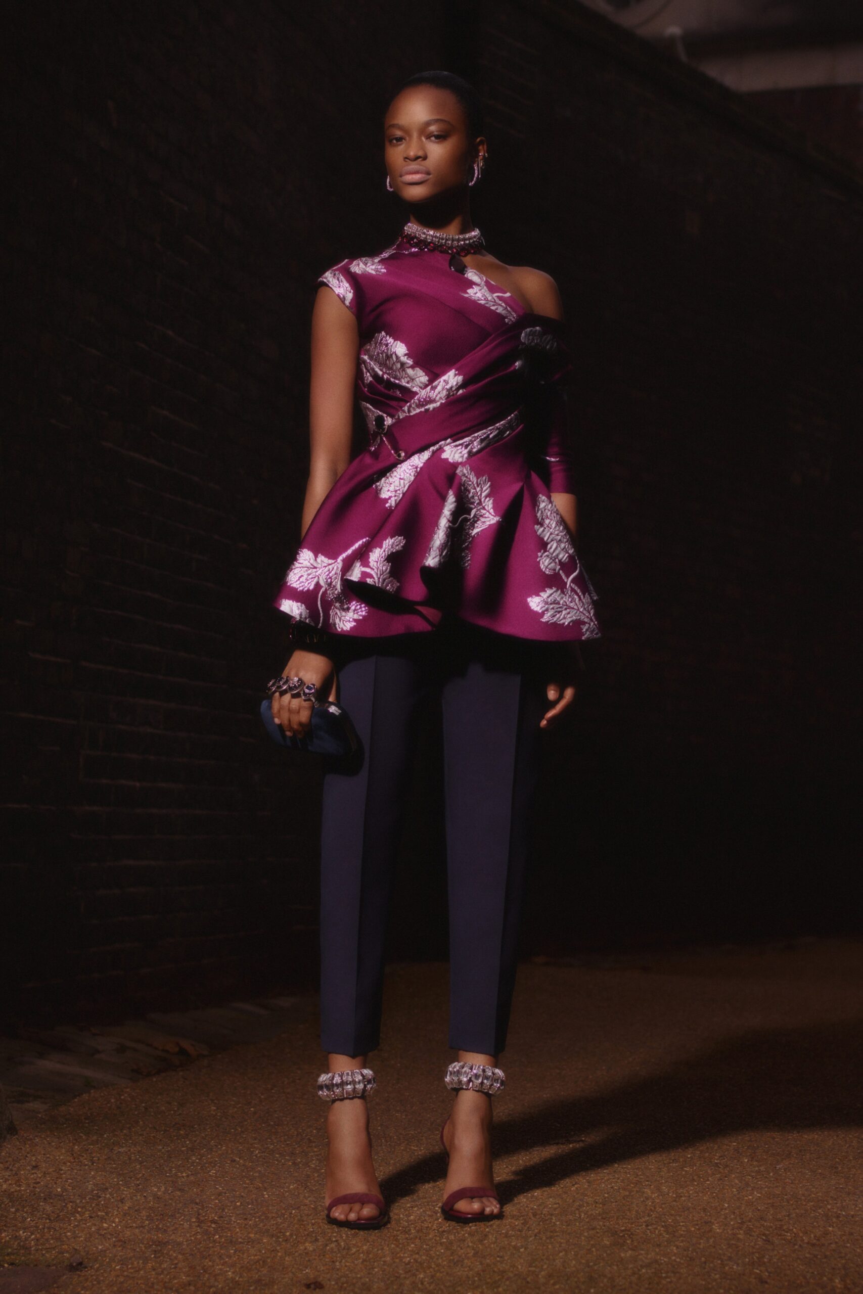 purple silk sleeveless asymmetric fitted ruffled top