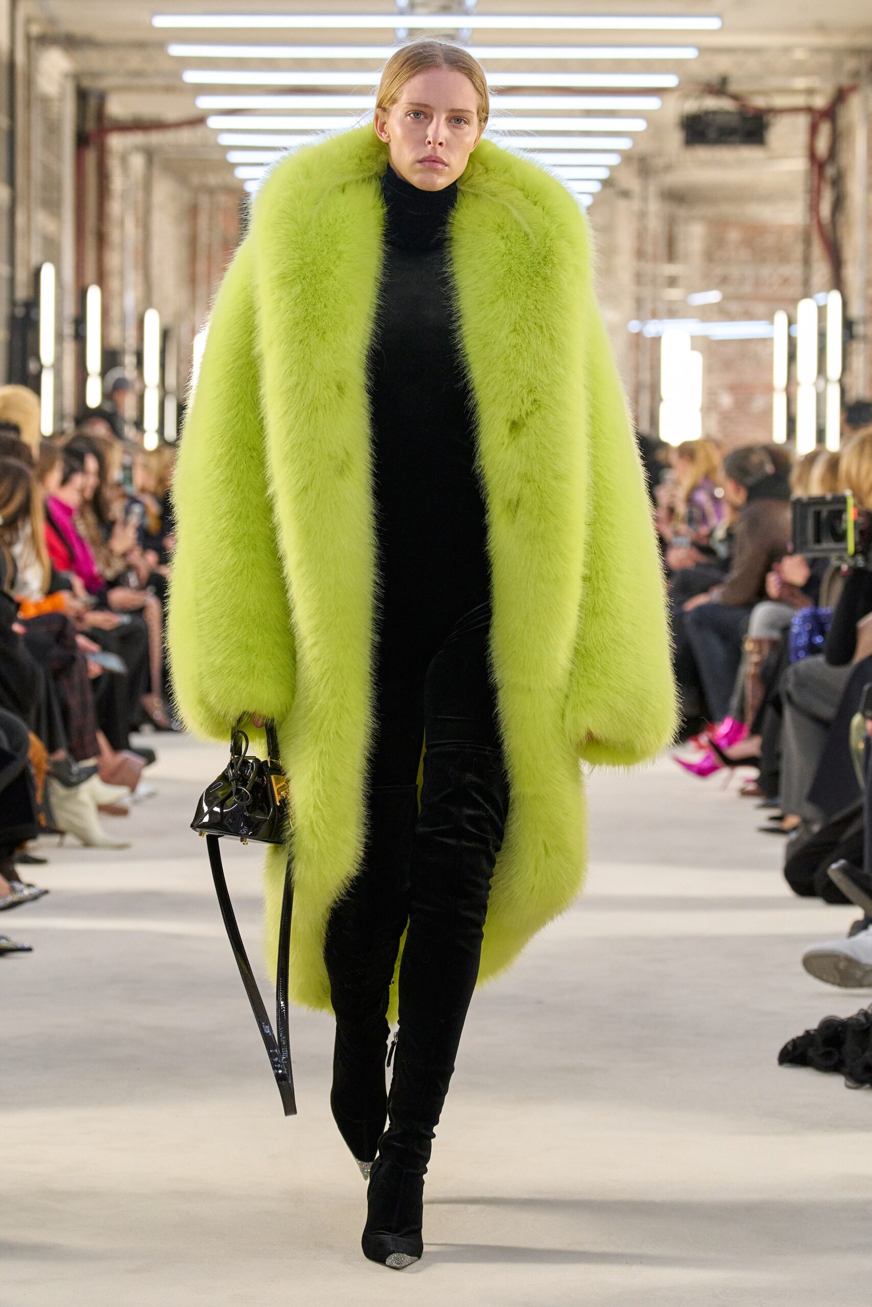 green fur oversized coat