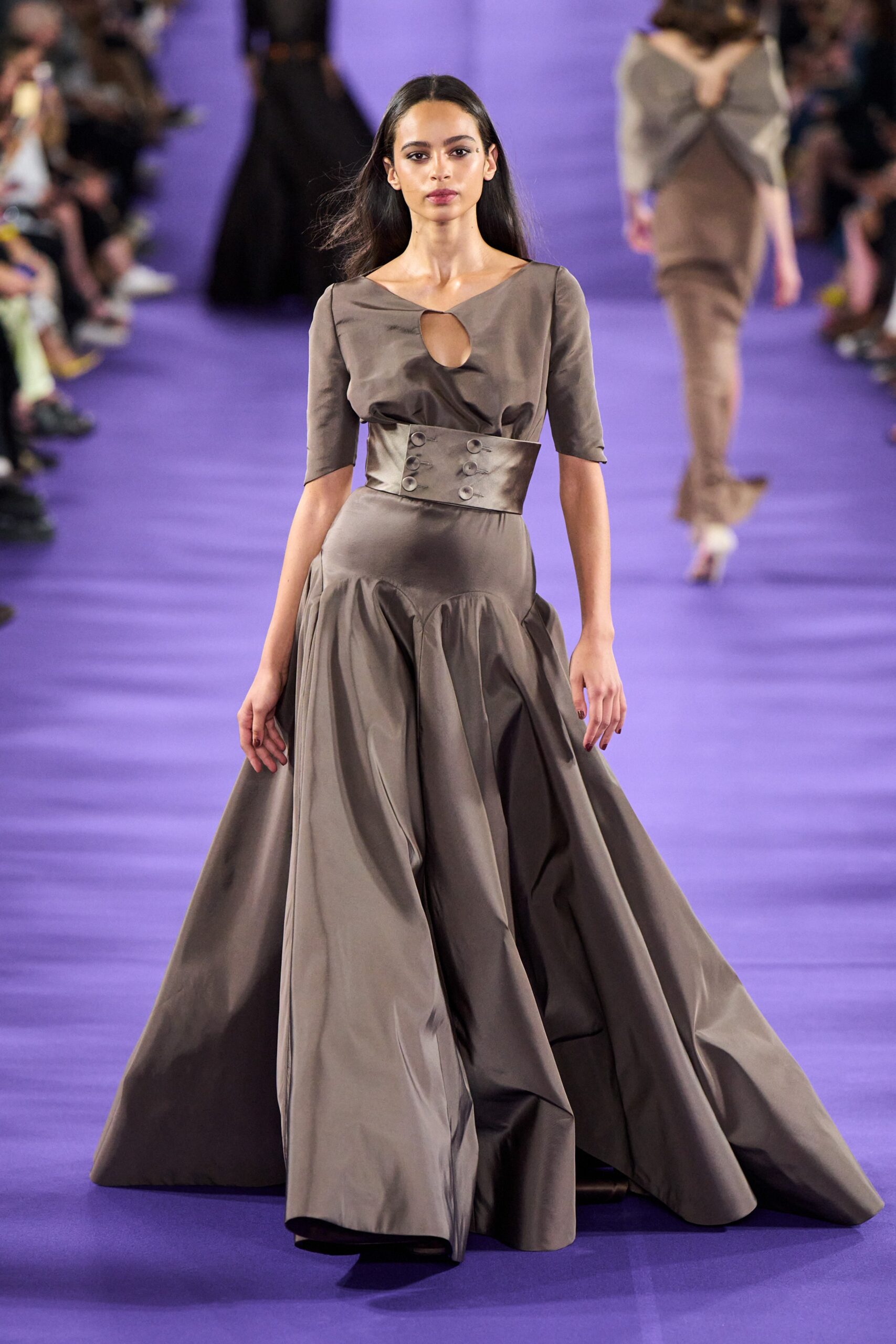 brown silk fitted gown