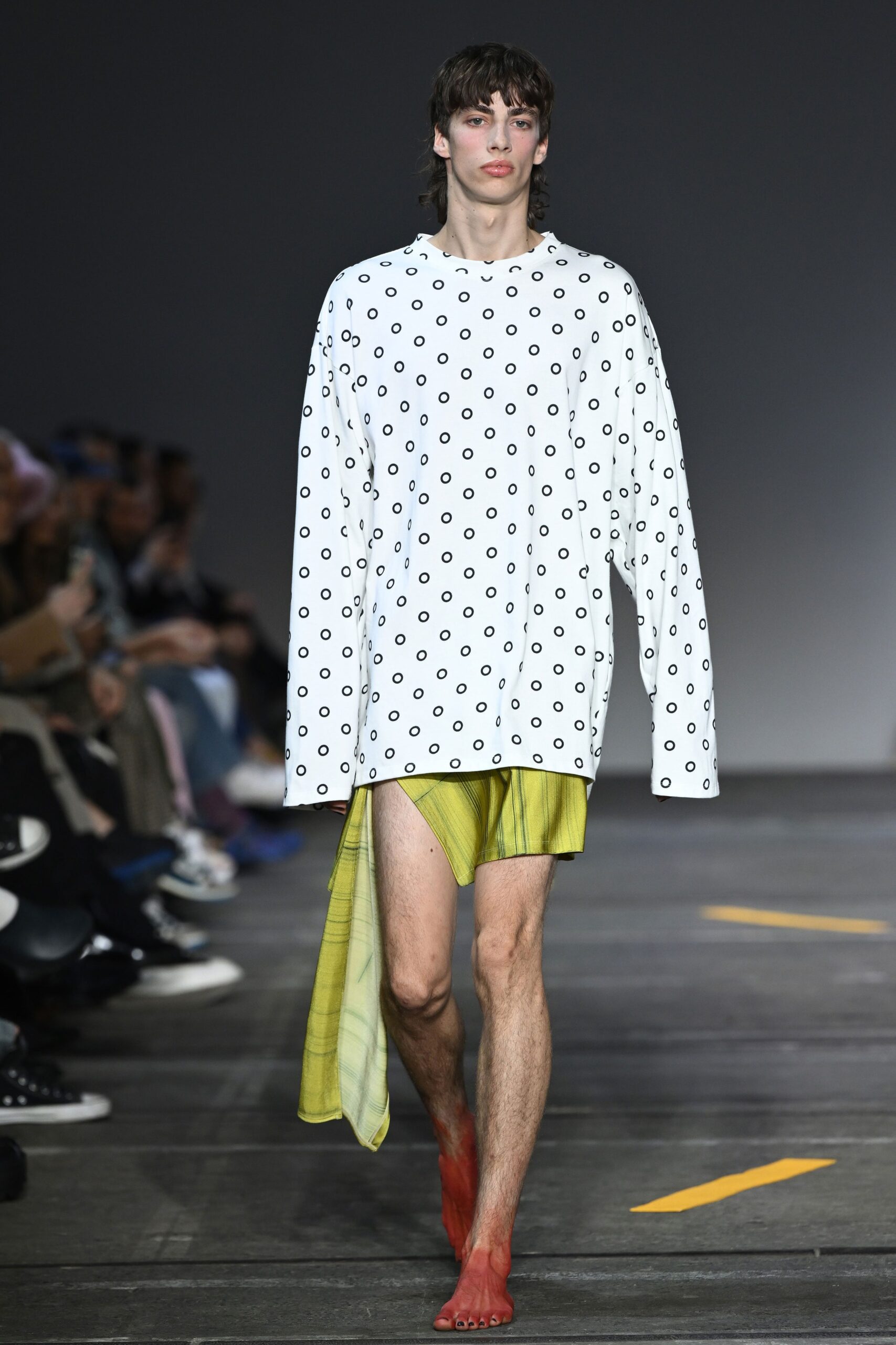 oversized white top with printed design